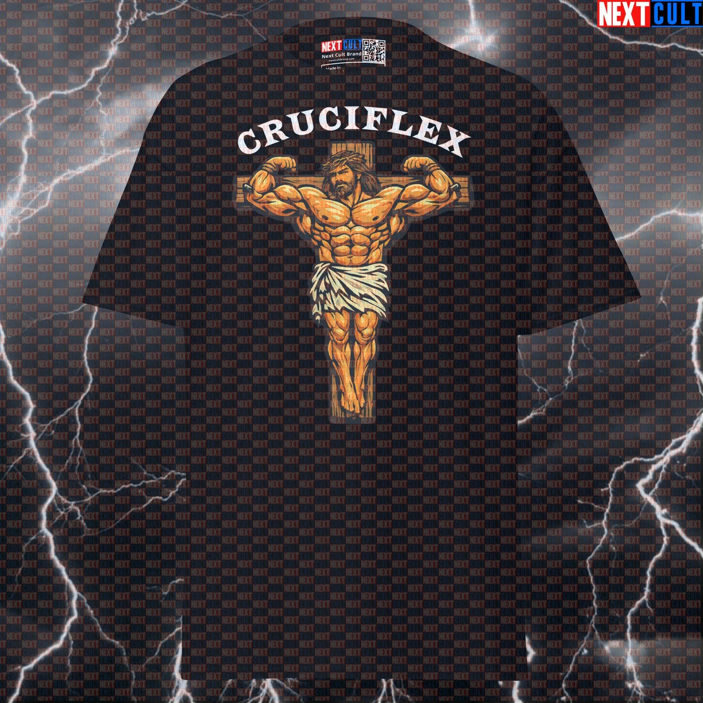 Cruciflex Jesus Christ Funny Gym T-Shirt – Bodybuilding Workout Fitness Lifting Powerlifting Meme Graphic Tee Pump Cover Bodybuilding Easter Fitness Gym Jesus Pump Cover Workout Next Cult Brand