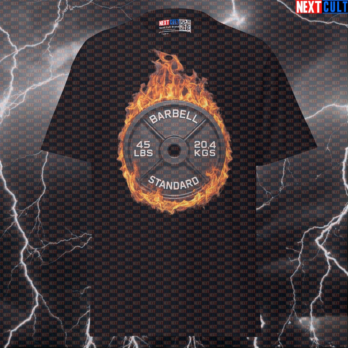 Flaming 45LB Weight Plate Funny Gym T-Shirt Fire Barbell Lifting Workout Tee Graphic Gym Shirt T-shirts Next Cult Brand