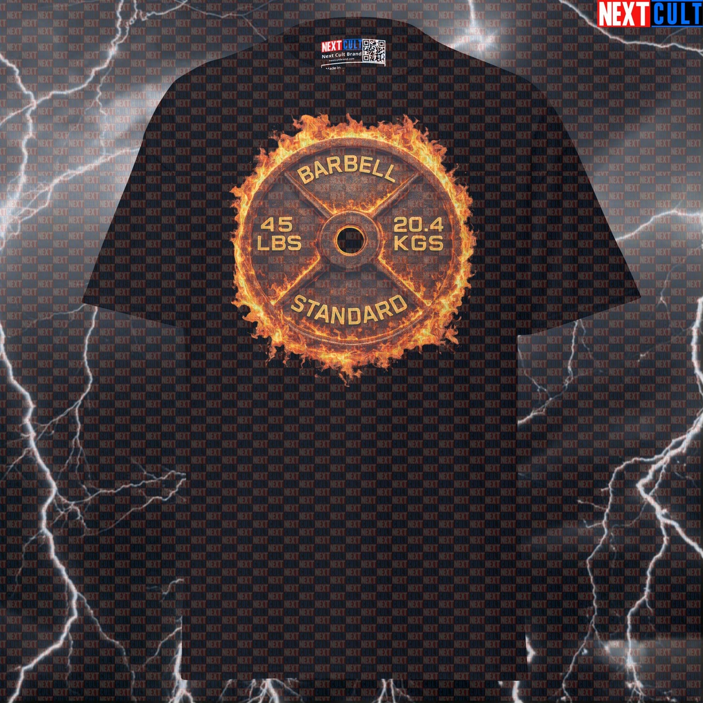 Flaming 45LB Weight Plate Funny Gym T-Shirt Fire Barbell Lifting Workout Tee Hot Fitness Graphic T-shirts Next Cult Brand