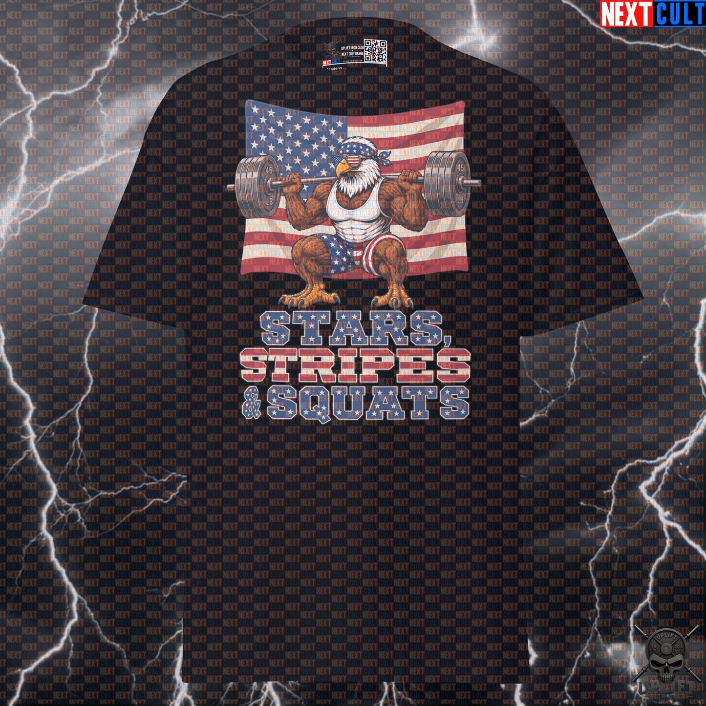 Patriotic Eagle T-Shirt Stars Stripes and Squats Gym Shirt for Leg Day Lifters Next Cult Brand