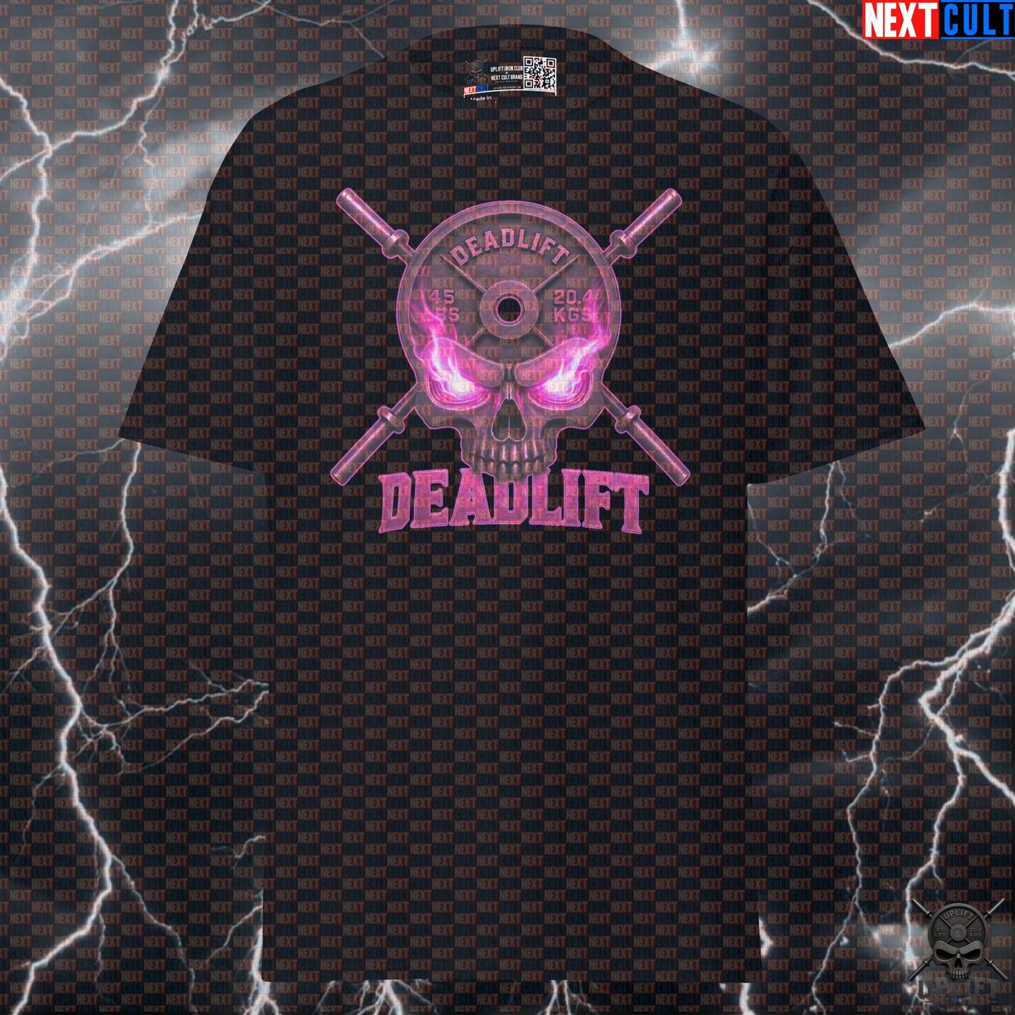 Deadlift T-Shirt Pink Skull Graphic for Powerlifting Leg Day and Heavy Metal Lifters T-shirts Next Cult Brand