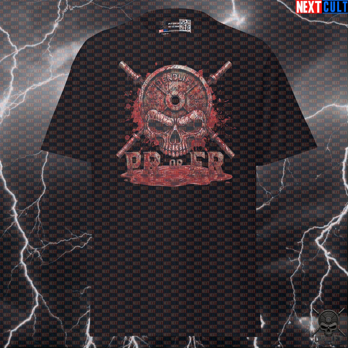 Deadlift T-Shirt PR or ER Horror Gym Shirt for Lifters, Hardcore Halloween Workout Gift T-shirts Next Cult Brand