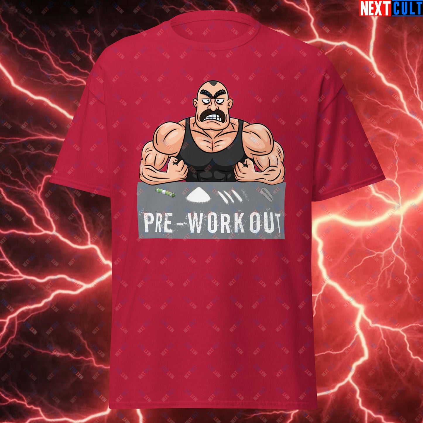 I Love Pre-workout Gym Bro Fitness Bodybuilding Workout Weightlifting Powerlifting Funny Meme Cartoon Unisex tee Cardinal T-shirts Fitness Gym Pump Cover Workout Next Cult Brand