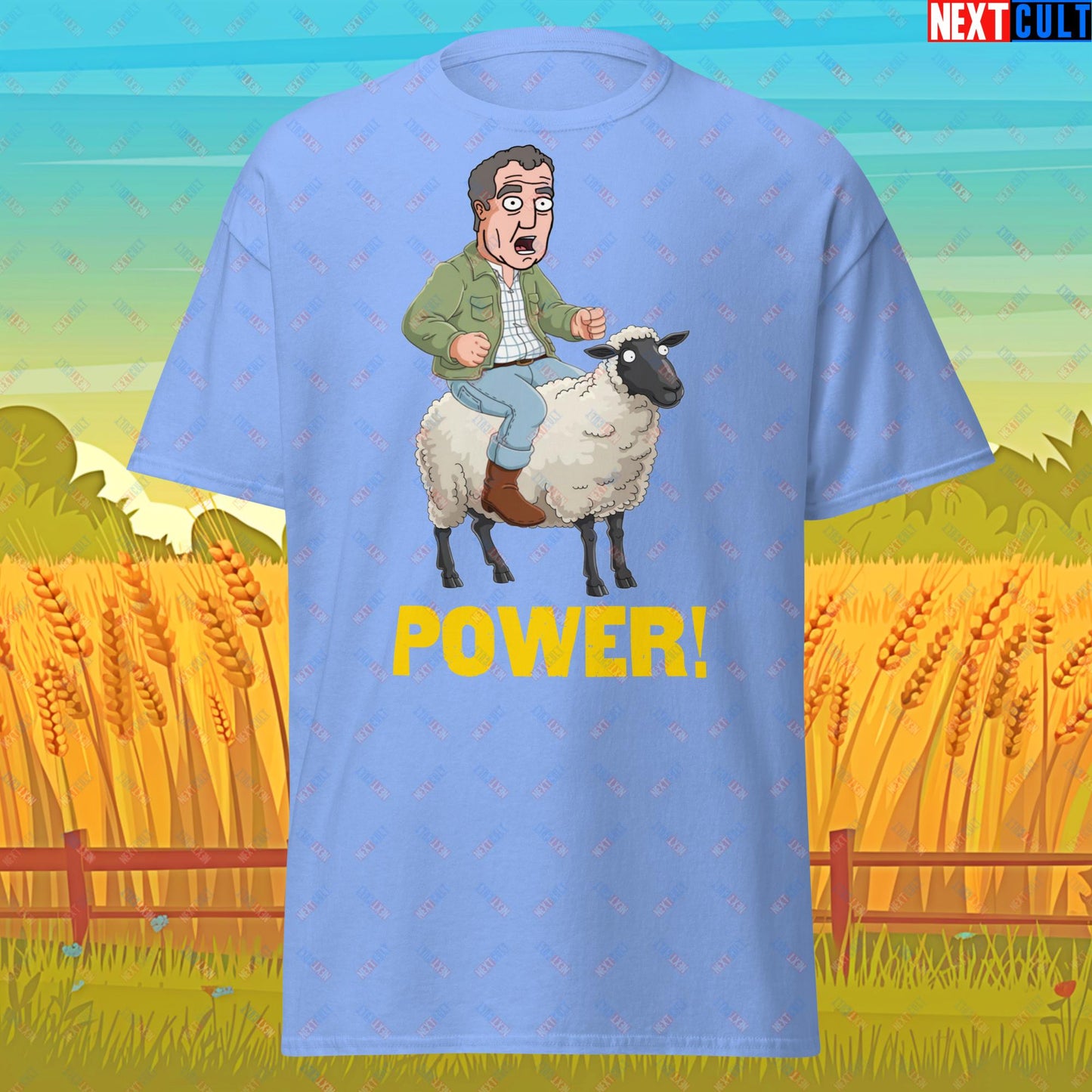 Power Sheep Jeremy Clarkson's Farm Diddly Squat Grand Tour Top Gear Funny Meme Cartoon Unisex tee Carolina Blue T-shirts Clarkson's Farm Grand Tour Jeremy Clarkson Top Gear TV Shows Next Cult Brand