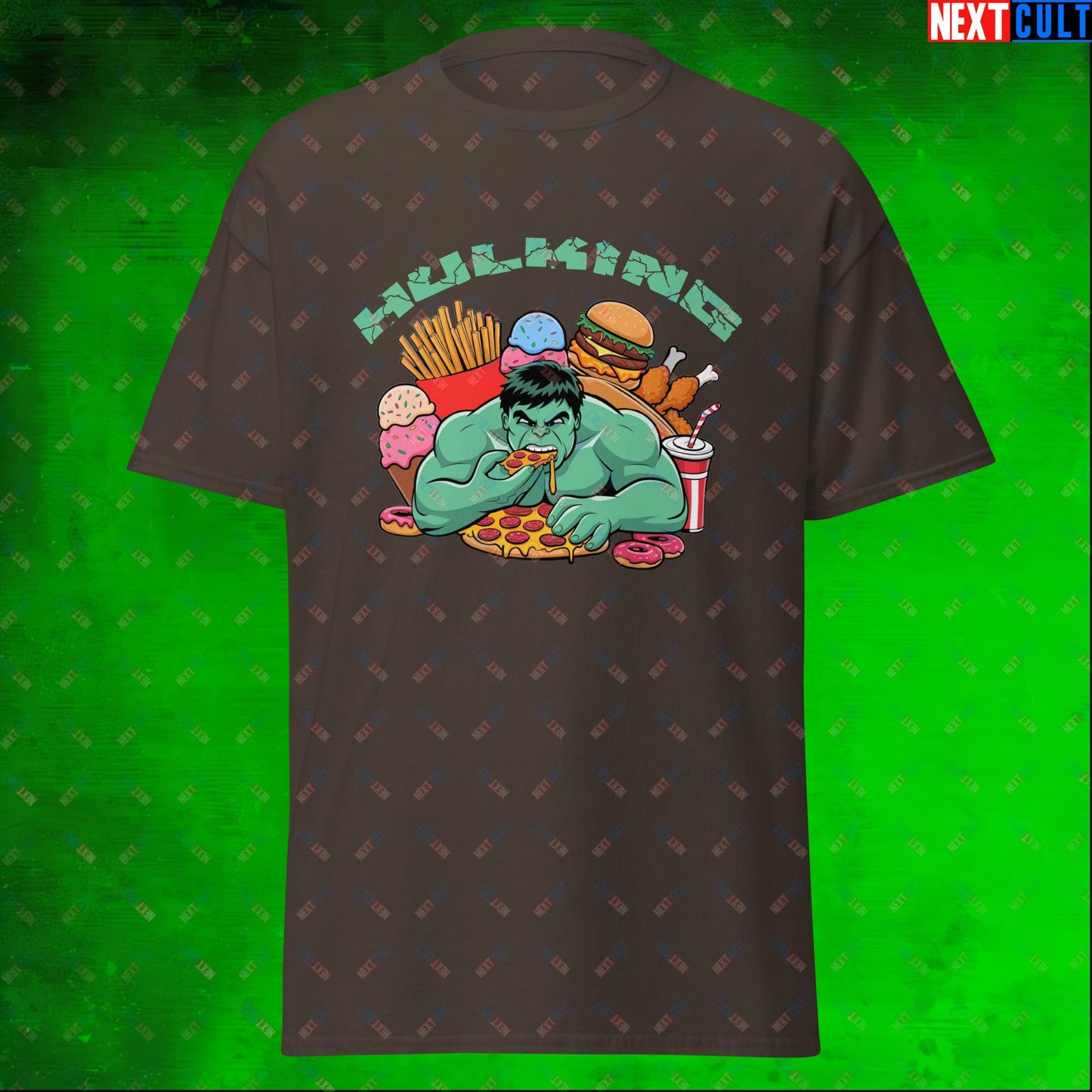 Hulking Bulking Funny Gym Meme Cartoon Unisex tee Dark Chocolate T-shirts Avengers Bulking Fast Food Films Fitness Gym Hulk Movies Pump Cover Superheroes Workout Next Cult Brand