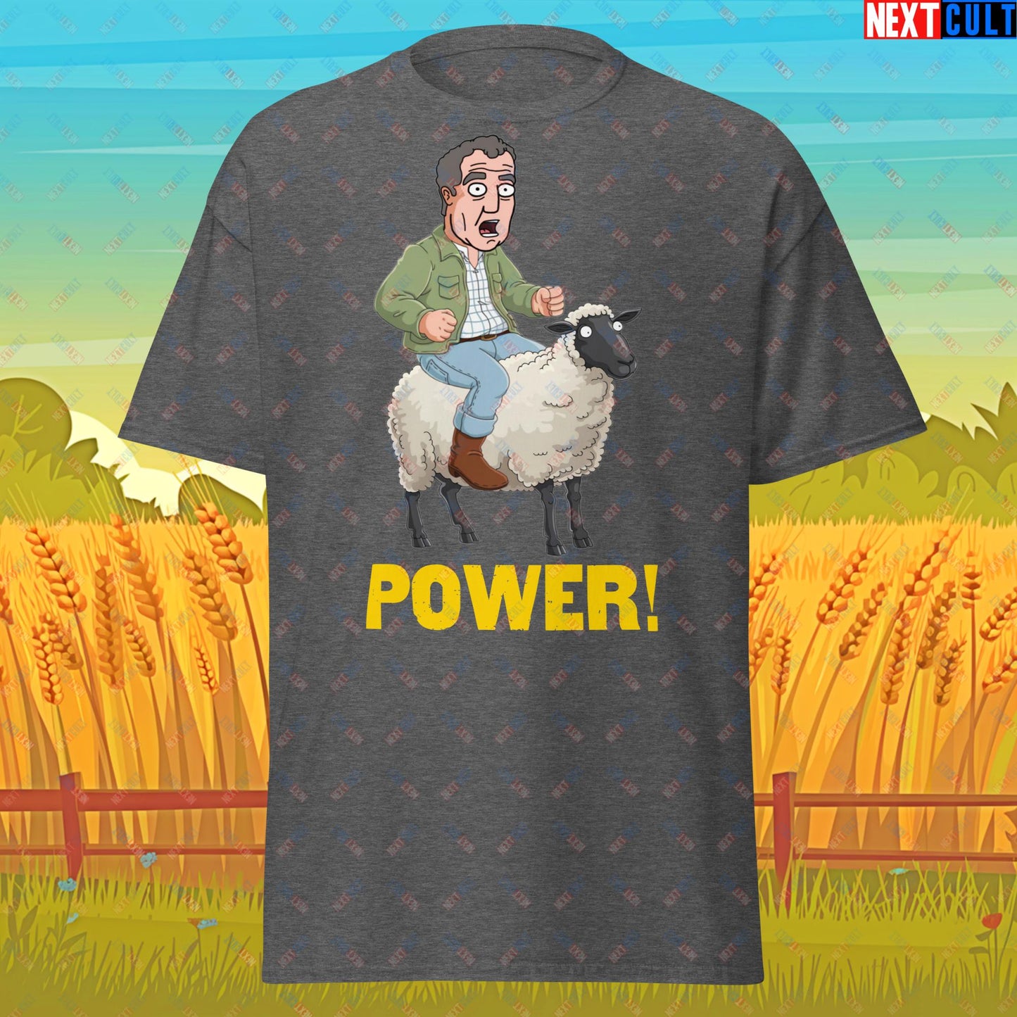 Power Sheep Jeremy Clarkson's Farm Diddly Squat Grand Tour Top Gear Funny Meme Cartoon Unisex tee Dark Heather T-shirts Clarkson's Farm Grand Tour Jeremy Clarkson Top Gear TV Shows Next Cult Brand
