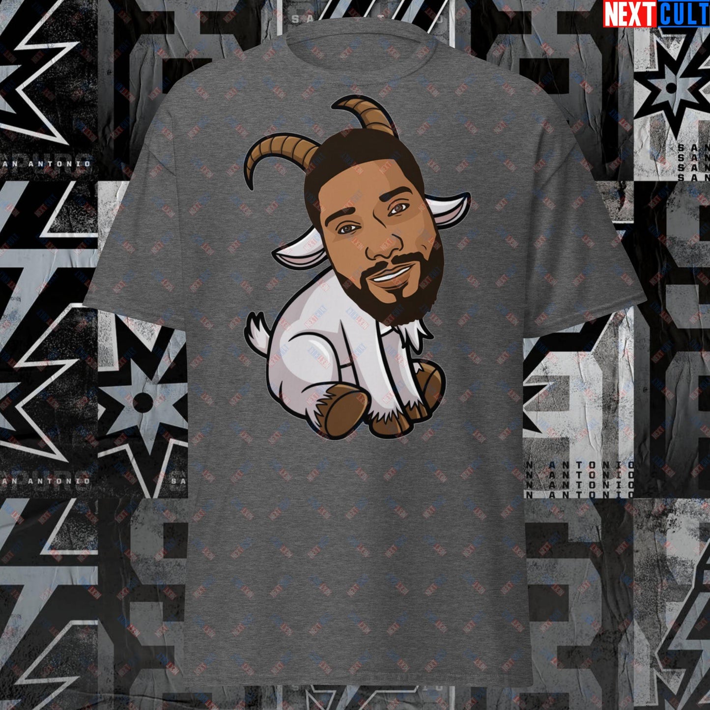 Tim Duncan G.O.A.T. T-Shirt - San Antonio Spurs Basketball Meme Tee - Greatest of All Time Funny Cartoon Top for Spurs Fans - Perfect Gift for Basketball Lovers Dark Heather T-shirts Basketball G.O.A.T. NBA San Antonio Spurs Tim Duncan Next Cult Brand