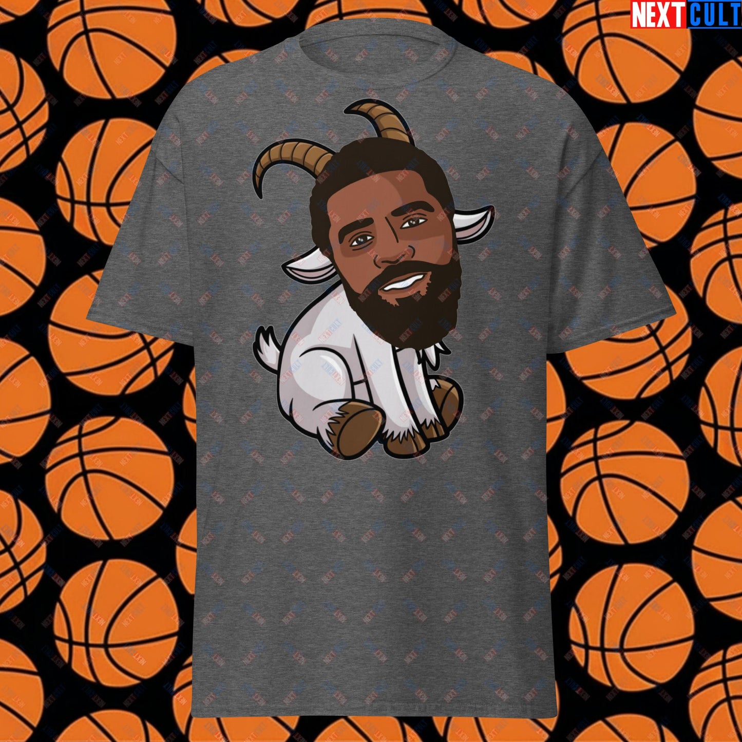 Kyrie Irving G.O.A.T. T-Shirt - Uncle Drew Basketball Meme Casual Top - Dallas Mavericks & Cleveland Cavaliers Fan Gift - Funny Cartoon Tee for Basketball Lovers Dark Heather T-shirts Basketball Cleveland Cavaliers Dallas Mavericks G.O.A.T. Kyrie Irving NBA Next Cult Brand