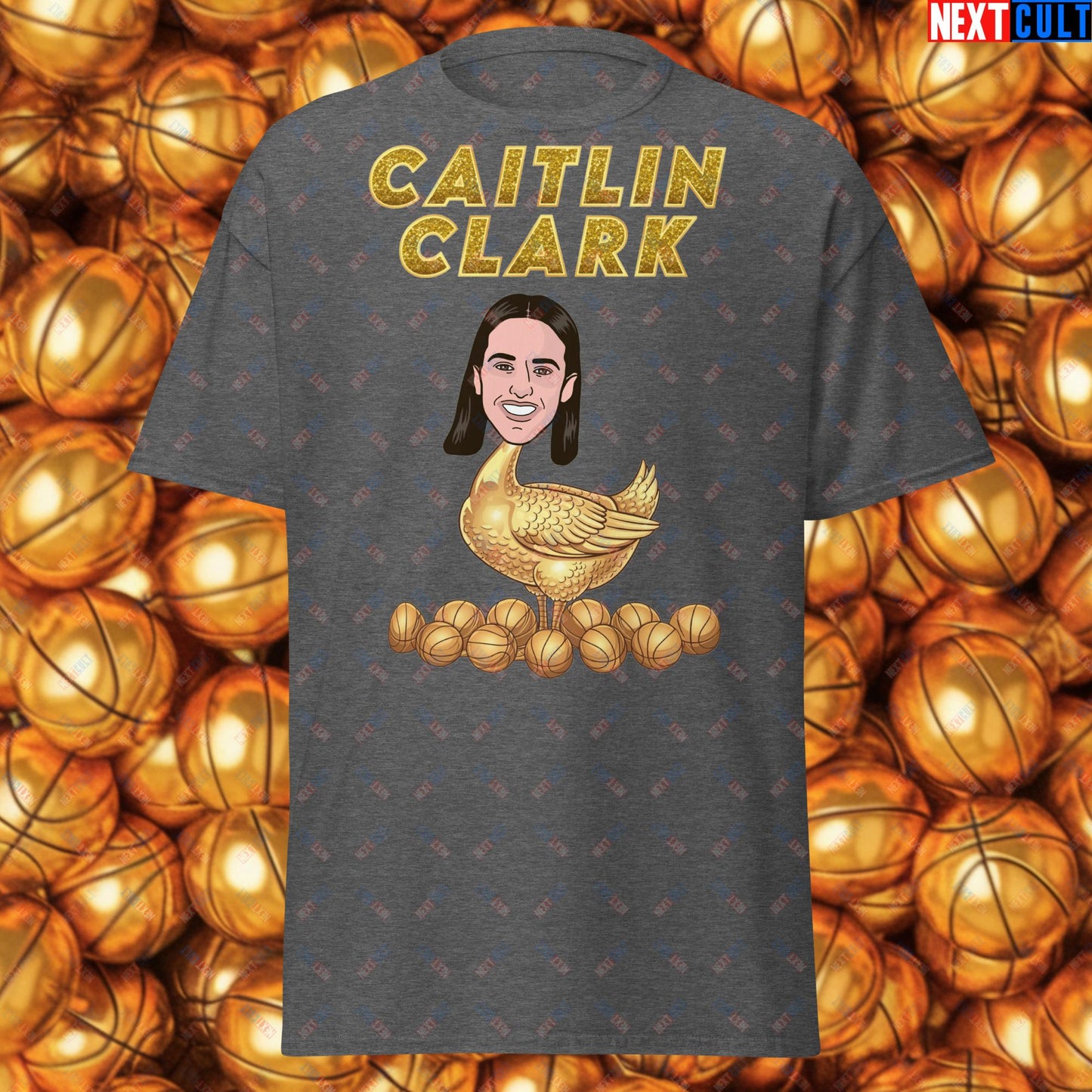 Caitlin Clark Golden Goose T-Shirt - Women's Basketball Meme Casual Top - Indiana Fever & WNBA Fan Gift - Funny Cartoon Tee for Basketball Lovers Dark Heather T-shirts Basketball Caitlin Clark Indiana Fever WNBA Next Cult Brand