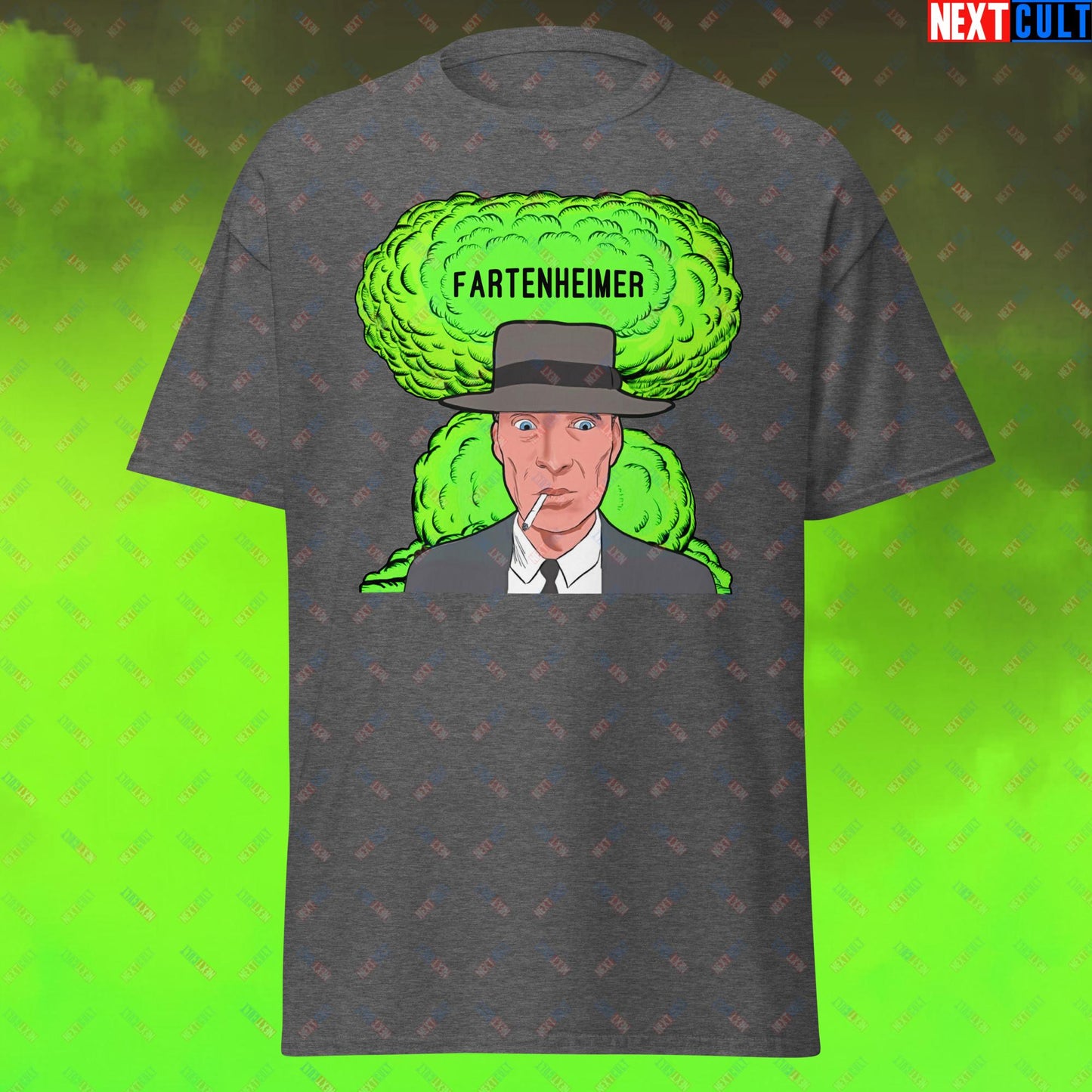 Fartenheimer T-Shirt - Funny Fart Meme Top Inspired by Oppenheimer & Nuclear Explosions - Toilet Humor Tee Featuring Cillian Murphy Parody - Perfect Gift for Meme Lovers Dark Heather T-shirts Cillian Murphy Movies Oppenheimer Next Cult Brand
