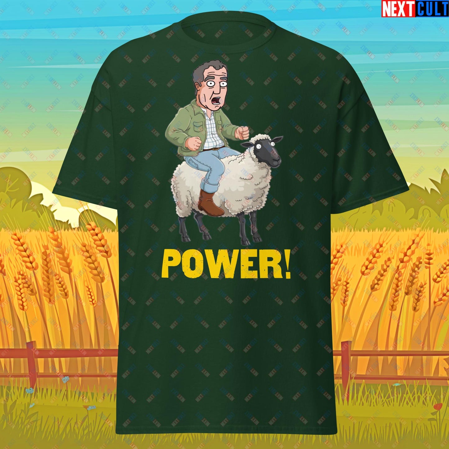 Power Sheep Jeremy Clarkson's Farm Diddly Squat Grand Tour Top Gear Funny Meme Cartoon Unisex tee Forest Green T-shirts Clarkson's Farm Grand Tour Jeremy Clarkson Top Gear TV Shows Next Cult Brand