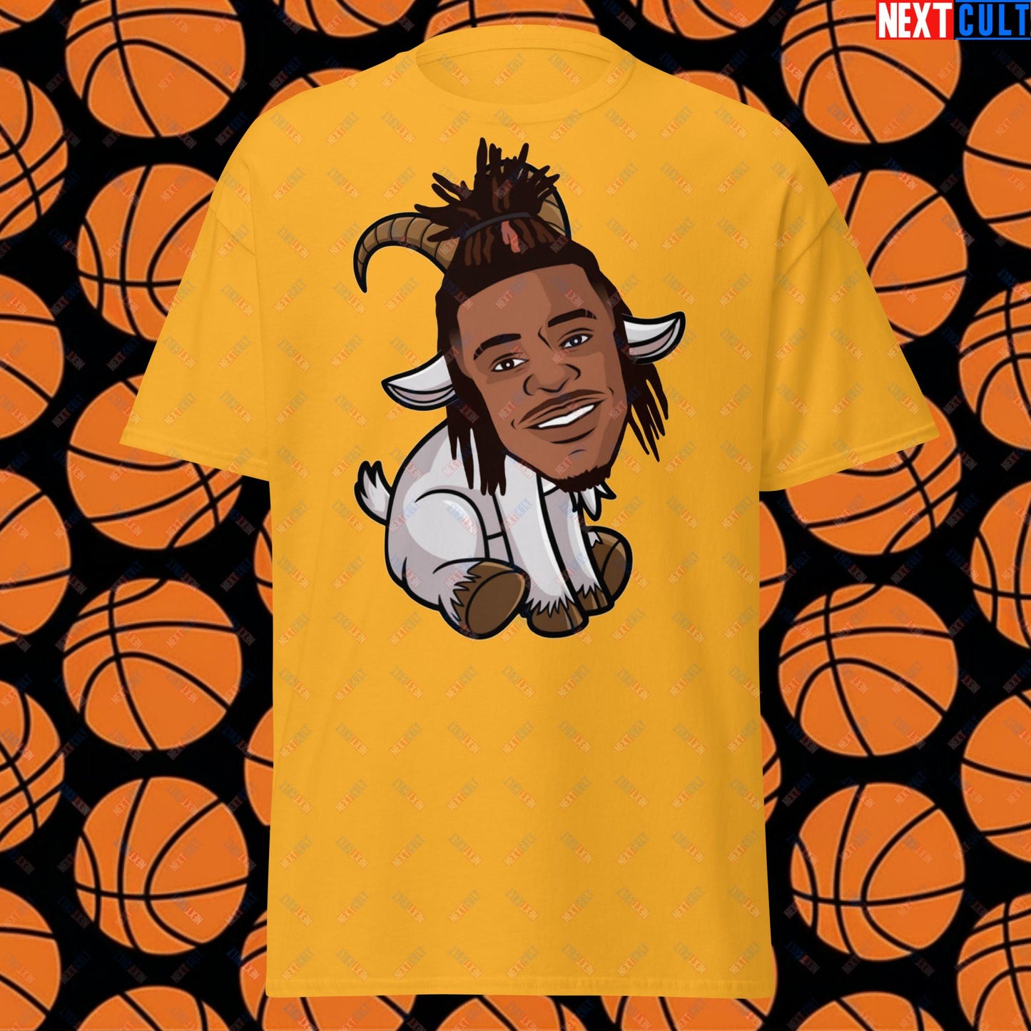 Ja Morant G.O.A.T. T-Shirt - Funny Basketball Meme Tee - Memphis Grizzlies GOAT Cartoon Design Casual Top - Perfect Gift for Basketball Fans Gold T-shirts Basketball G.O.A.T. Ja Morant Memphis Grizzlies NBA Next Cult Brand