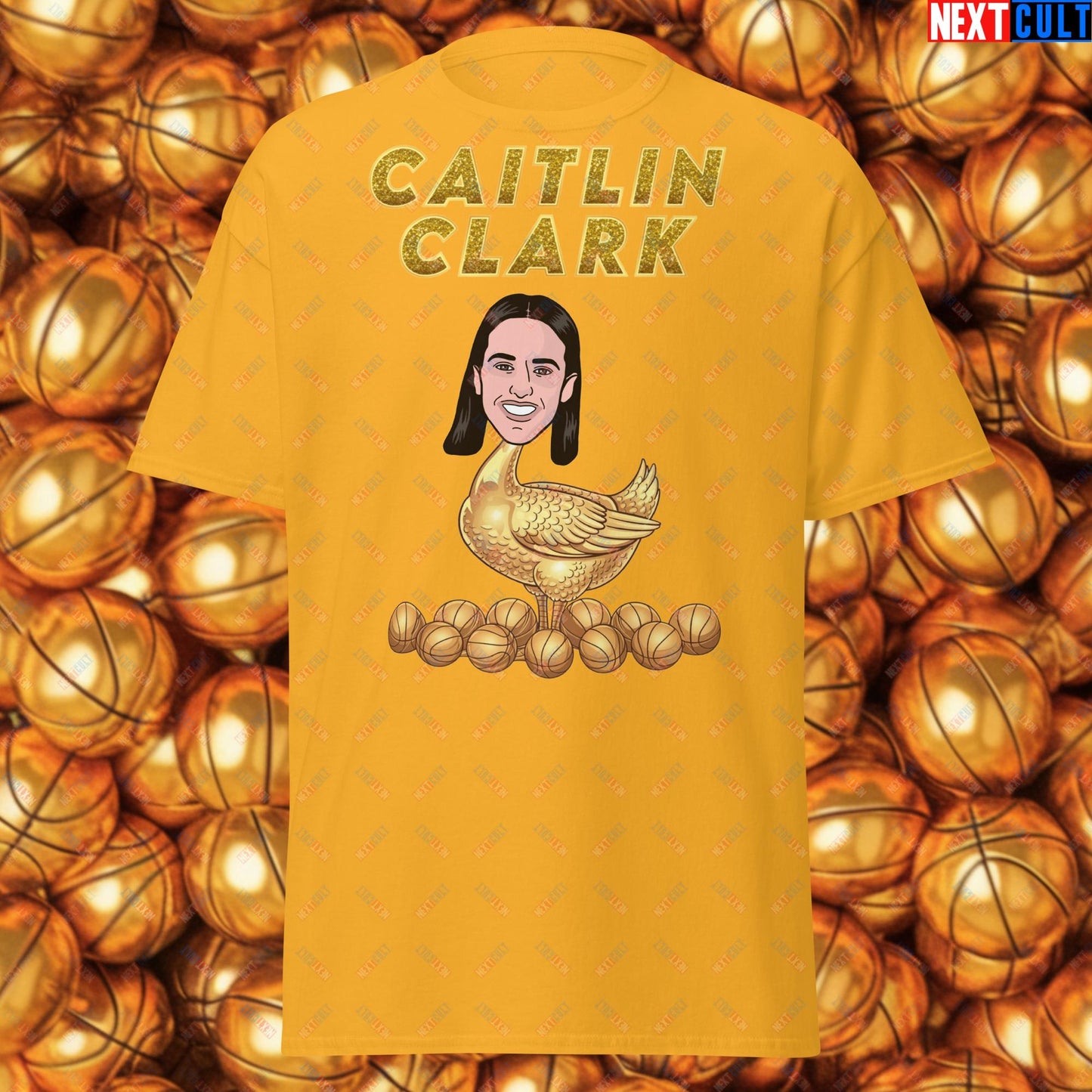 Caitlin Clark Golden Goose T-Shirt - Women's Basketball Meme Casual Top - Indiana Fever & WNBA Fan Gift - Funny Cartoon Tee for Basketball Lovers Gold T-shirts Basketball Caitlin Clark Indiana Fever WNBA Next Cult Brand