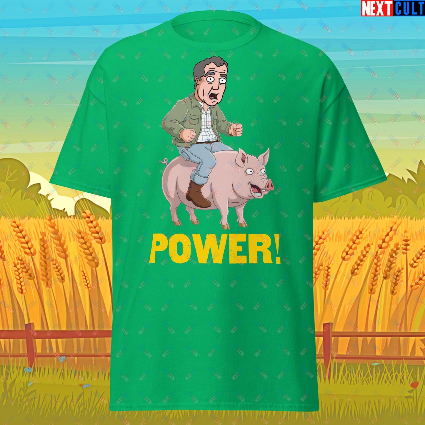 Power Pig Farming Jeremy Clarkson's Farm Diddly Squat Grand Tour Top Gear Funny Meme Cartoon Unisex tee Irish Green T-shirts Clarkson's Farm Grand Tour Jeremy Clarkson Top Gear TV Shows Next Cult Brand