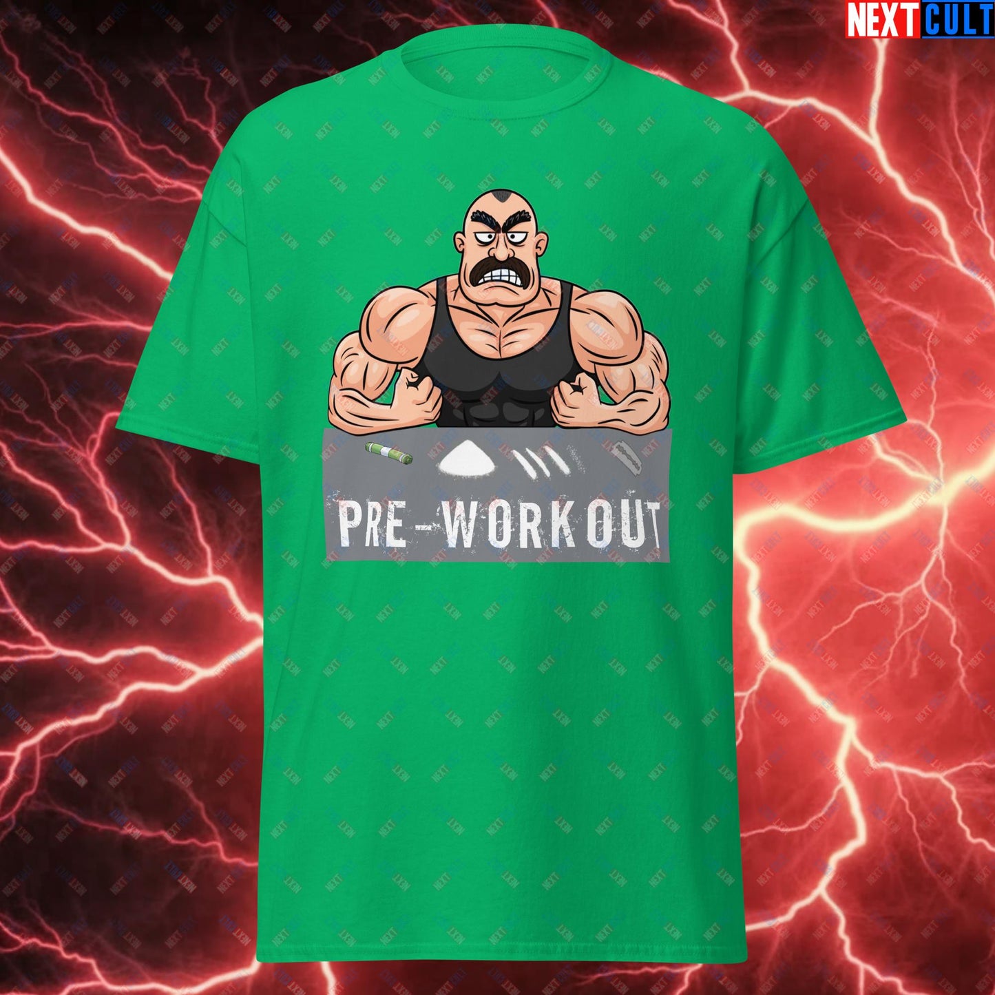 I Love Pre-workout Gym Bro Fitness Bodybuilding Workout Weightlifting Powerlifting Funny Meme Cartoon Unisex tee Irish Green T-shirts Fitness Gym Pump Cover Workout Next Cult Brand