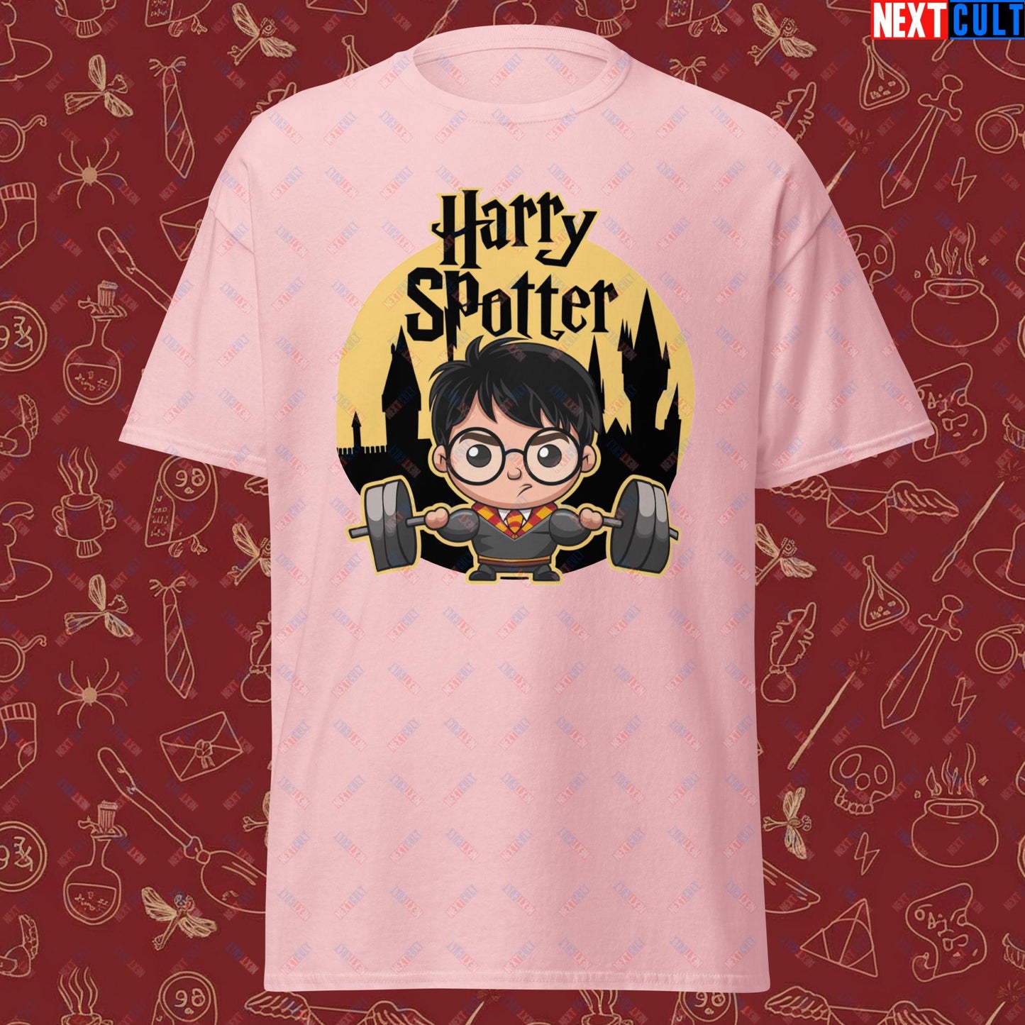 Harry Spotter Funny Gym Meme Weightlifting Bodybuilding Fitness Workout Unisex classic tee Light Pink T-shirts Bodybuilding Books Fitness Gym Harry Potter Powerlifting Pump Cover TV Workout Next Cult Brand