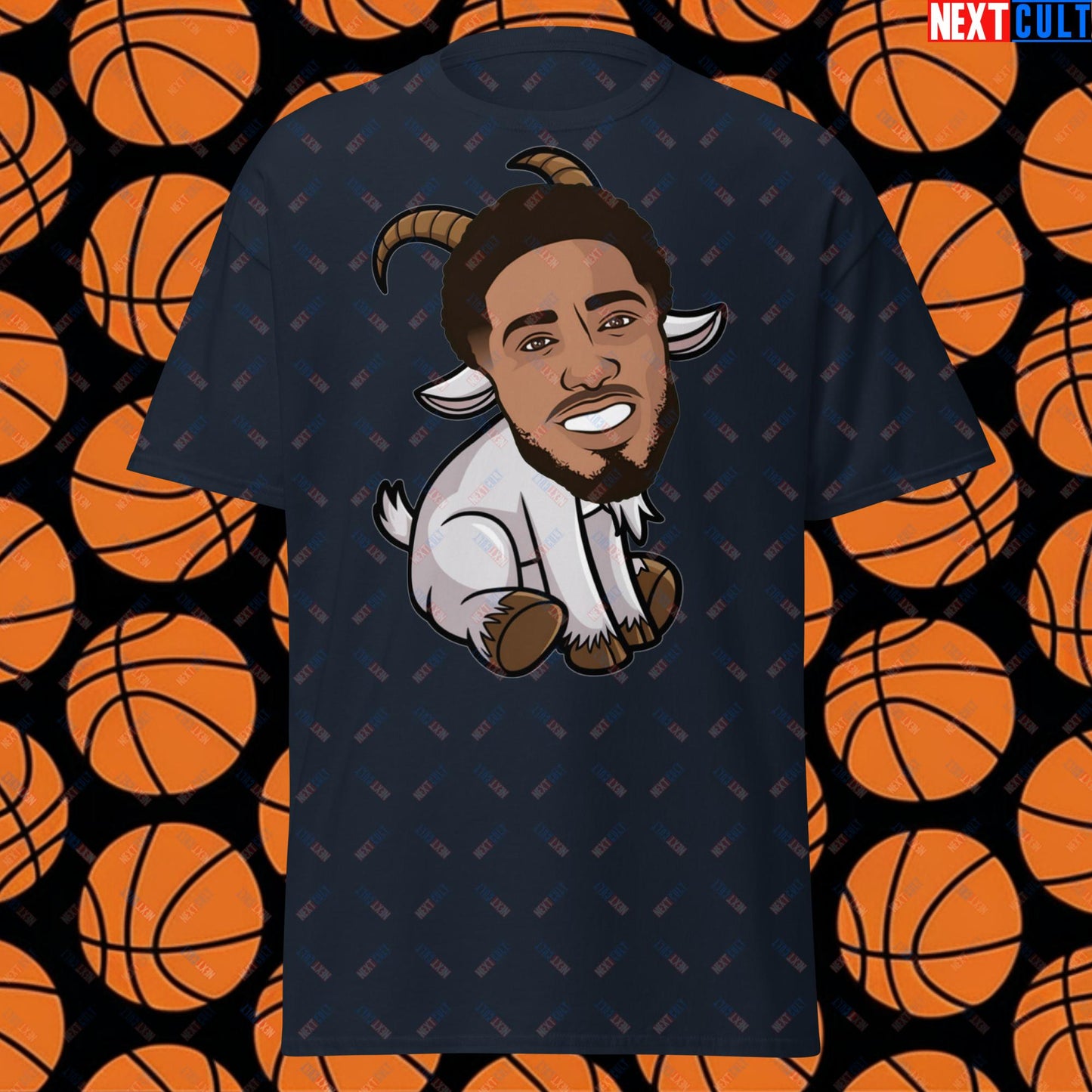 Tyrese Haliburton G.O.A.T. T-Shirt - Funny Basketball Meme Tee - Indiana Pacers GOAT Casual Top - Perfect Gift for Basketball Fans Navy T-shirts Basketball G.O.A.T. Indiana Pacers NBA Tyrese Haliburton Next Cult Brand