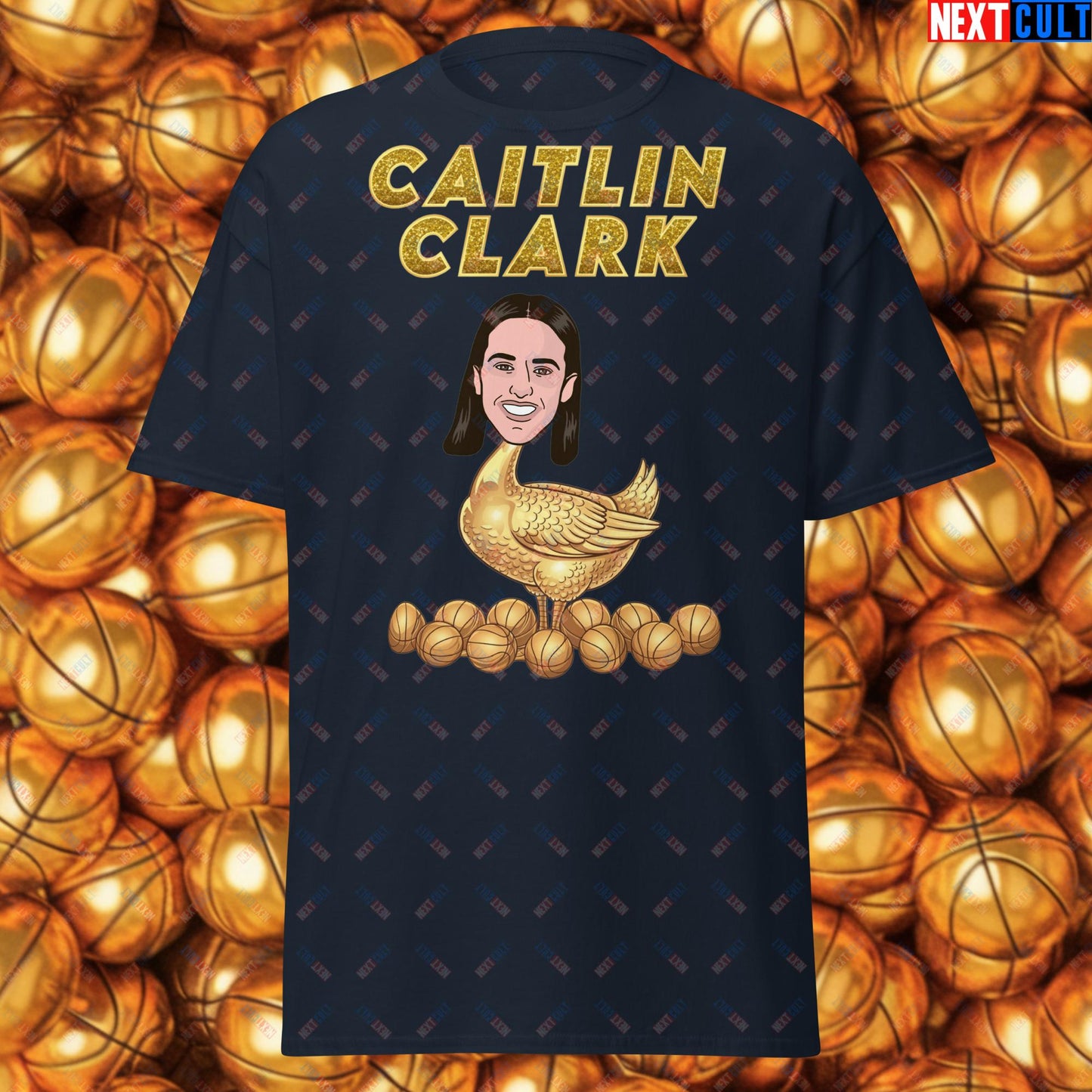 Caitlin Clark Golden Goose T-Shirt - Women's Basketball Meme Casual Top - Indiana Fever & WNBA Fan Gift - Funny Cartoon Tee for Basketball Lovers Navy T-shirts Basketball Caitlin Clark Indiana Fever WNBA Next Cult Brand