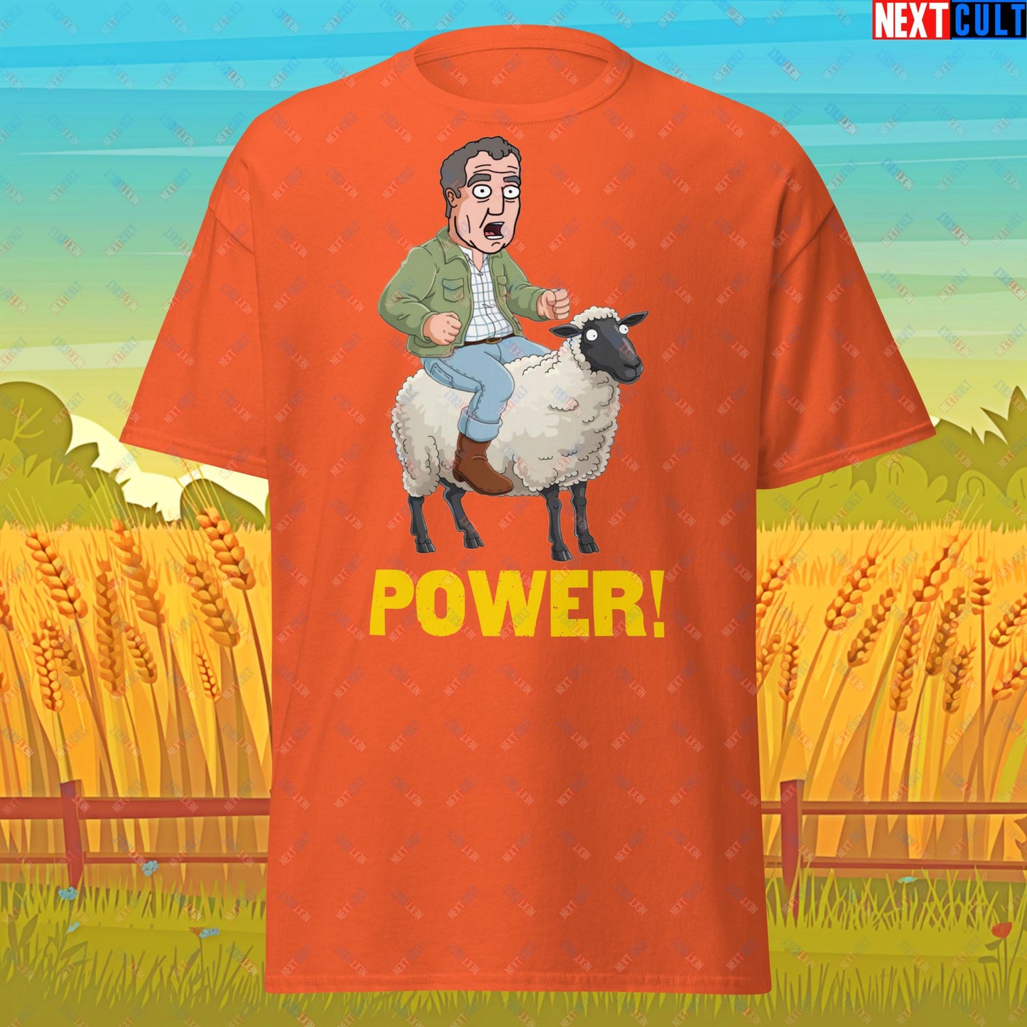 Power Sheep Jeremy Clarkson's Farm Diddly Squat Grand Tour Top Gear Funny Meme Cartoon Unisex tee Orange T-shirts Clarkson's Farm Grand Tour Jeremy Clarkson Top Gear TV Shows Next Cult Brand