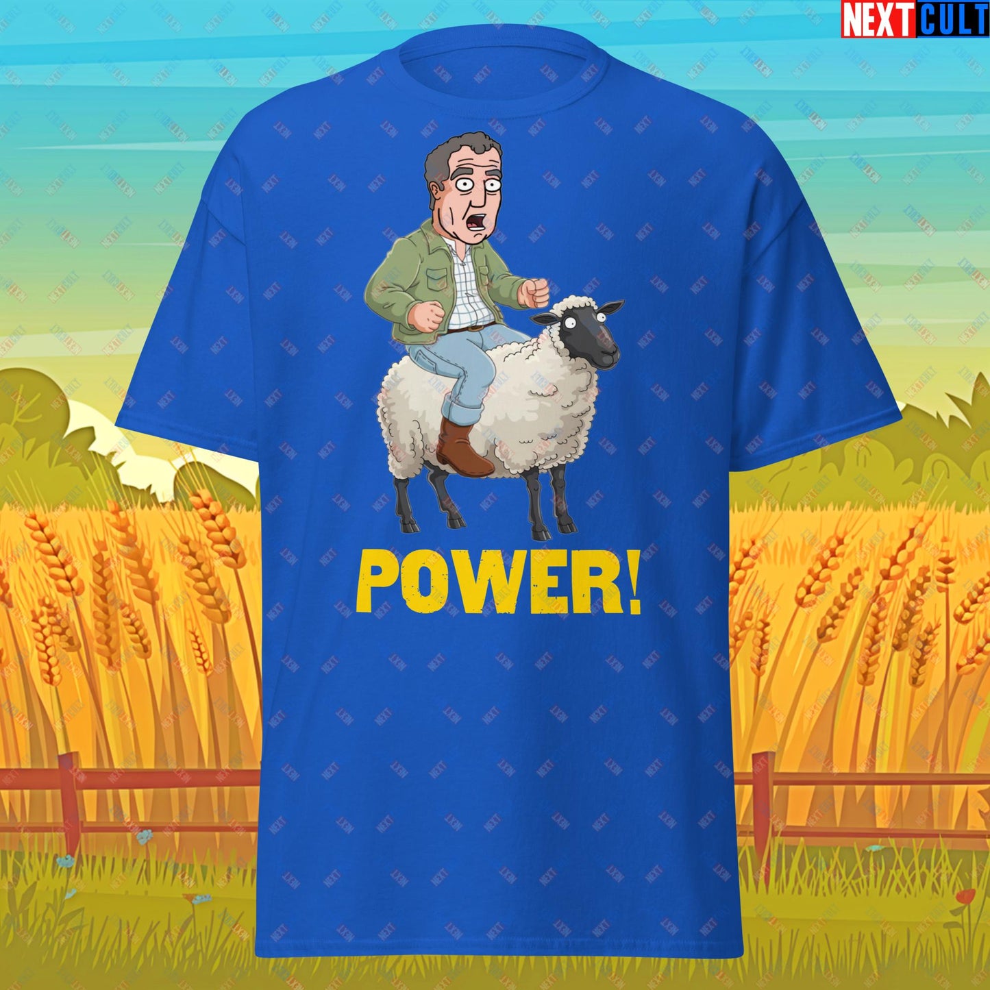 Power Sheep Jeremy Clarkson's Farm Diddly Squat Grand Tour Top Gear Funny Meme Cartoon Unisex tee Royal T-shirts Clarkson's Farm Grand Tour Jeremy Clarkson Top Gear TV Shows Next Cult Brand