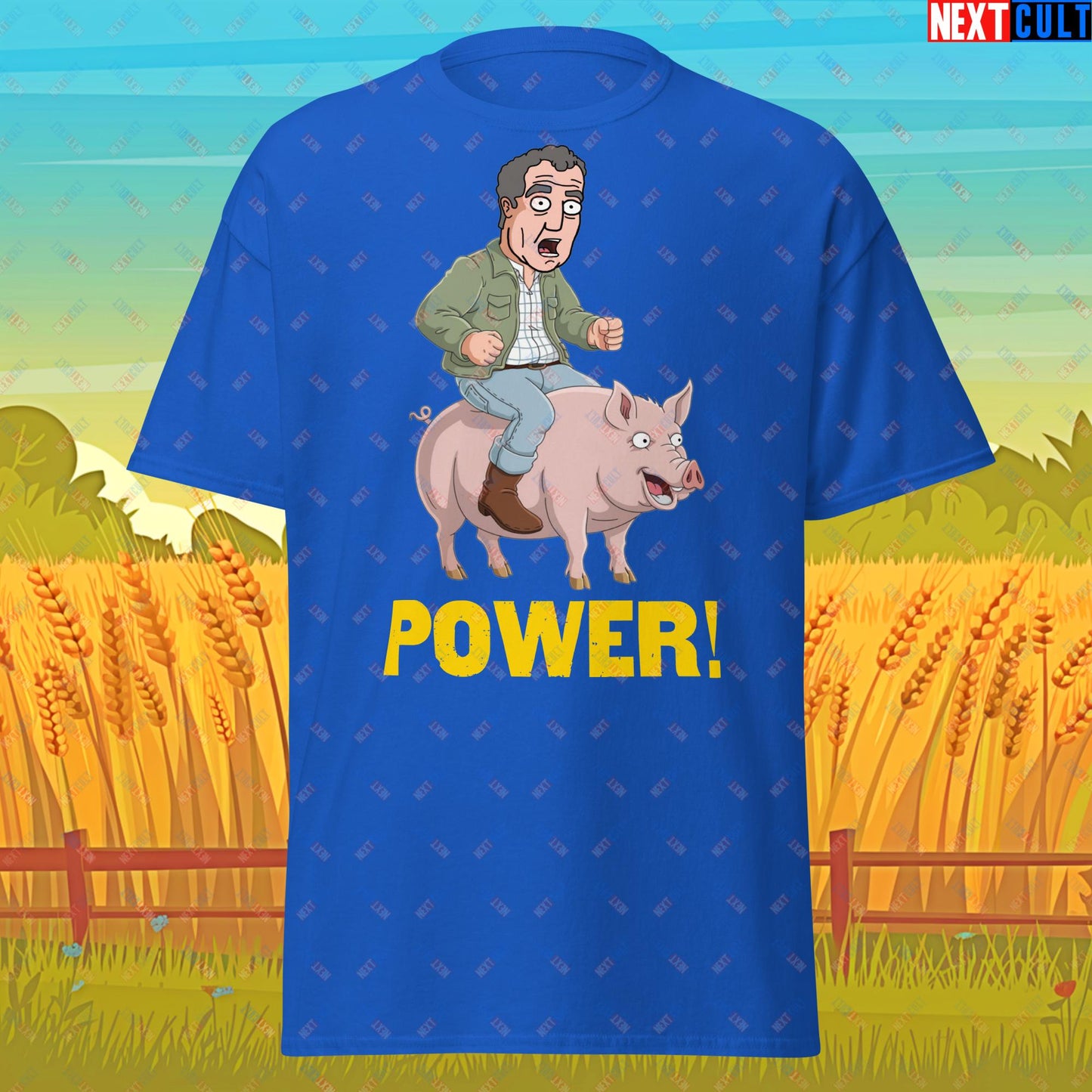 Power Pig Farming Jeremy Clarkson's Farm Diddly Squat Grand Tour Top Gear Funny Meme Cartoon Unisex tee Royal T-shirts Clarkson's Farm Grand Tour Jeremy Clarkson Top Gear TV Shows Next Cult Brand