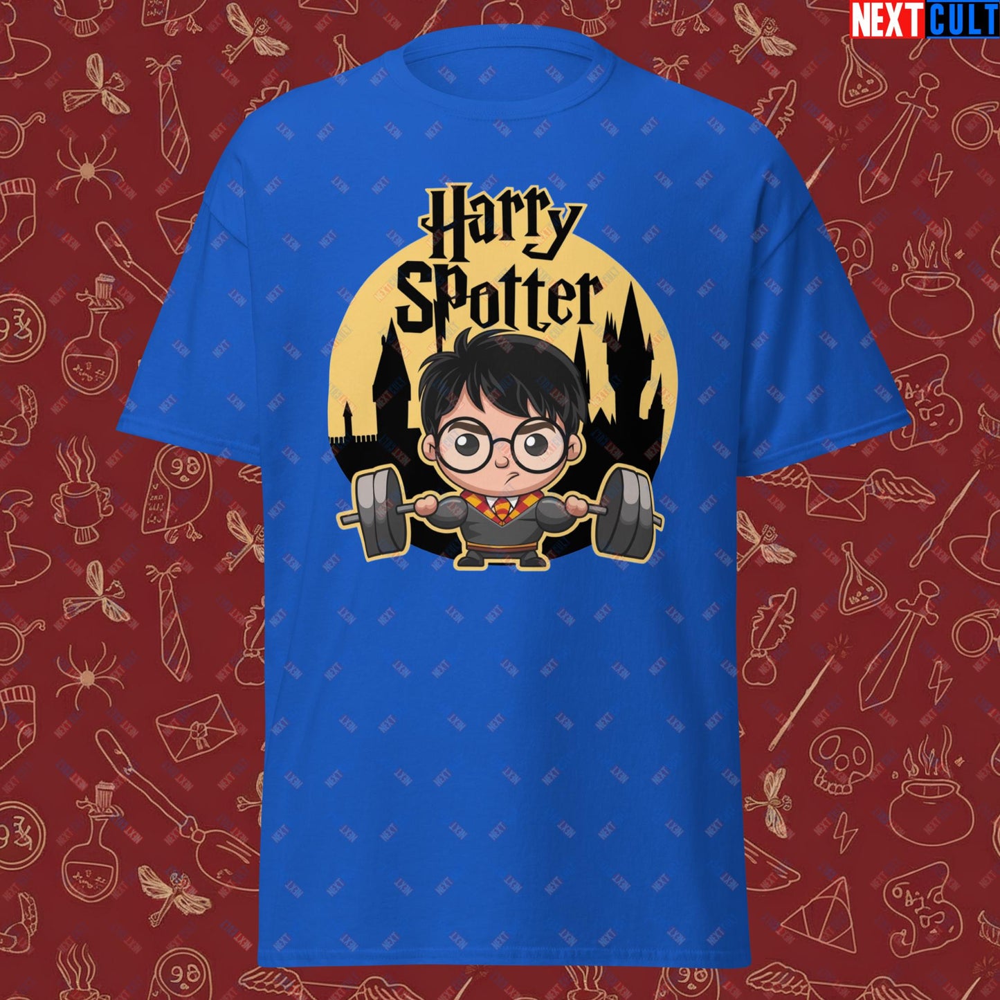 Harry Spotter Funny Gym Meme Weightlifting Bodybuilding Fitness Workout Unisex classic tee Royal T-shirts Bodybuilding Books Fitness Gym Harry Potter Powerlifting Pump Cover TV Workout Next Cult Brand