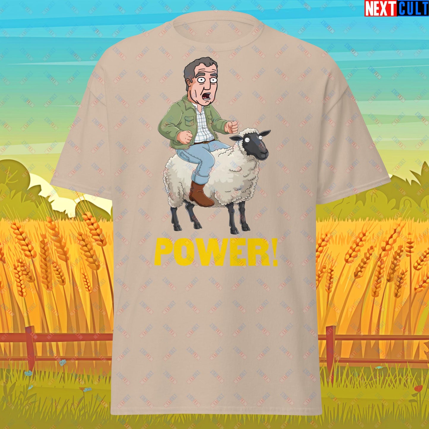 Power Sheep Jeremy Clarkson's Farm Diddly Squat Grand Tour Top Gear Funny Meme Cartoon Unisex tee Sand T-shirts Clarkson's Farm Grand Tour Jeremy Clarkson Top Gear TV Shows Next Cult Brand