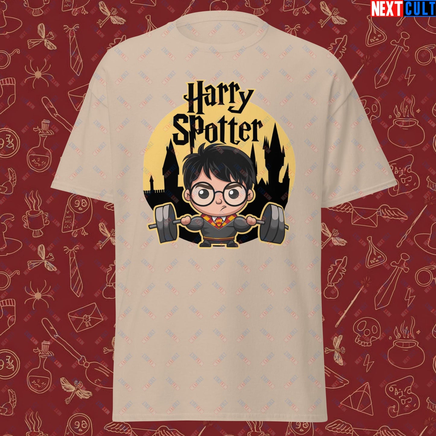 Harry Spotter Funny Gym Meme Weightlifting Bodybuilding Fitness Workout Unisex classic tee Sand T-shirts Bodybuilding Books Fitness Gym Harry Potter Powerlifting Pump Cover TV Workout Next Cult Brand
