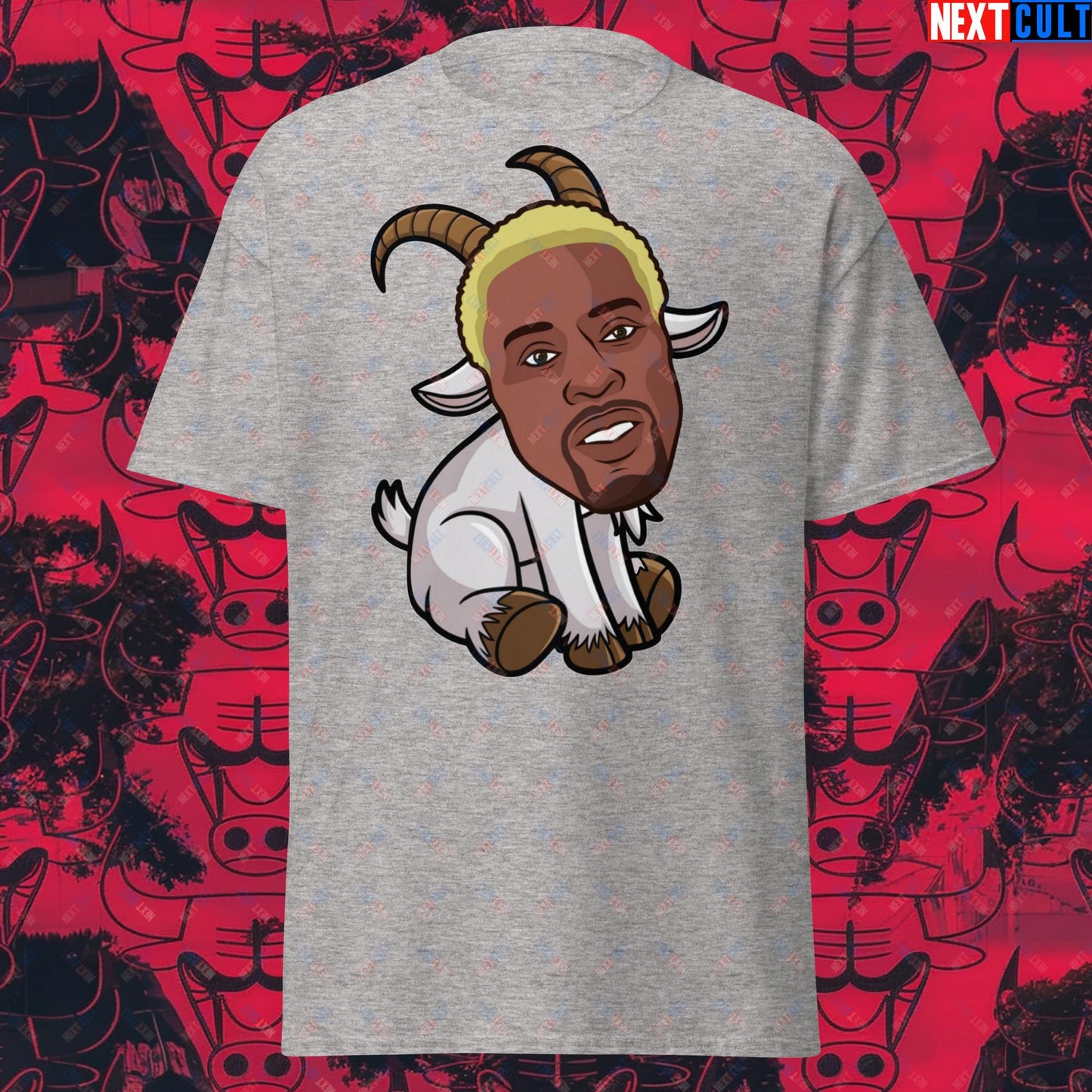 Dennis Rodman G.O.A.T. T-Shirt - Chicago Bulls Basketball Meme Casual Top - Greatest of All Time Funny Tee for Basketball Fans - Perfect Gift for Rodman Fans Sport Grey T-shirts Basketball Chicago Bulls Dennis Rodman Detroit Pistons G.O.A.T. NBA Next Cult Brand