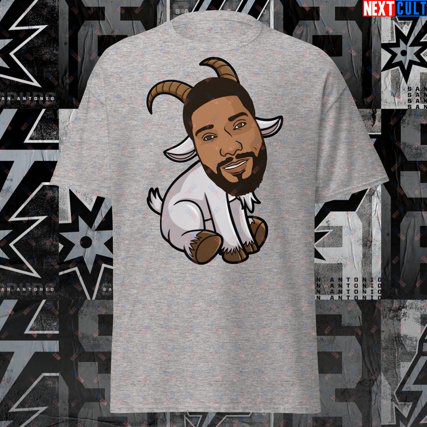 Tim Duncan G.O.A.T. T-Shirt - San Antonio Spurs Basketball Meme Tee - Greatest of All Time Funny Cartoon Top for Spurs Fans - Perfect Gift for Basketball Lovers Sport Grey T-shirts Basketball G.O.A.T. NBA San Antonio Spurs Tim Duncan Next Cult Brand