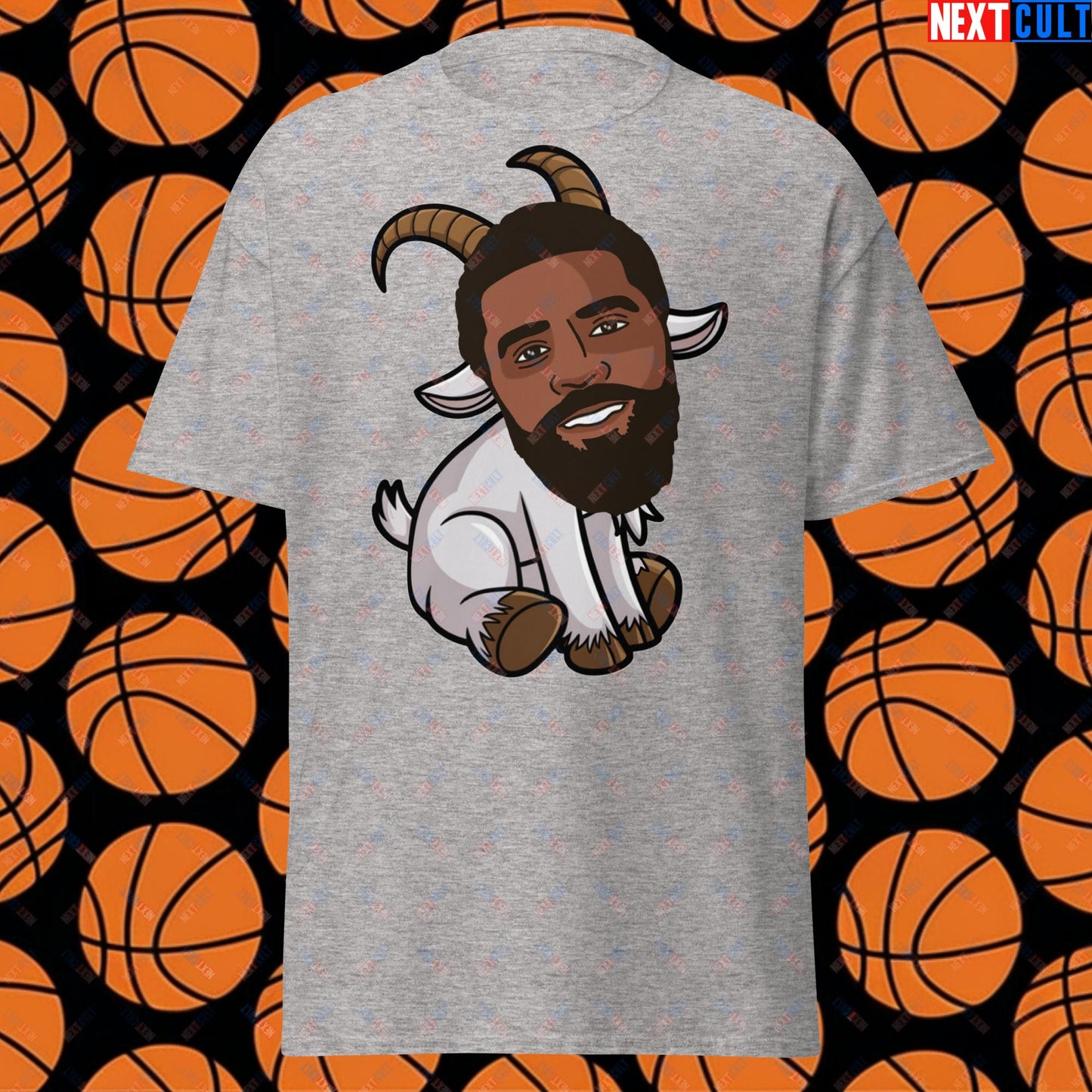 Kyrie Irving G.O.A.T. T-Shirt - Uncle Drew Basketball Meme Casual Top - Dallas Mavericks & Cleveland Cavaliers Fan Gift - Funny Cartoon Tee for Basketball Lovers Sport Grey T-shirts Basketball Cleveland Cavaliers Dallas Mavericks G.O.A.T. Kyrie Irving NBA Next Cult Brand