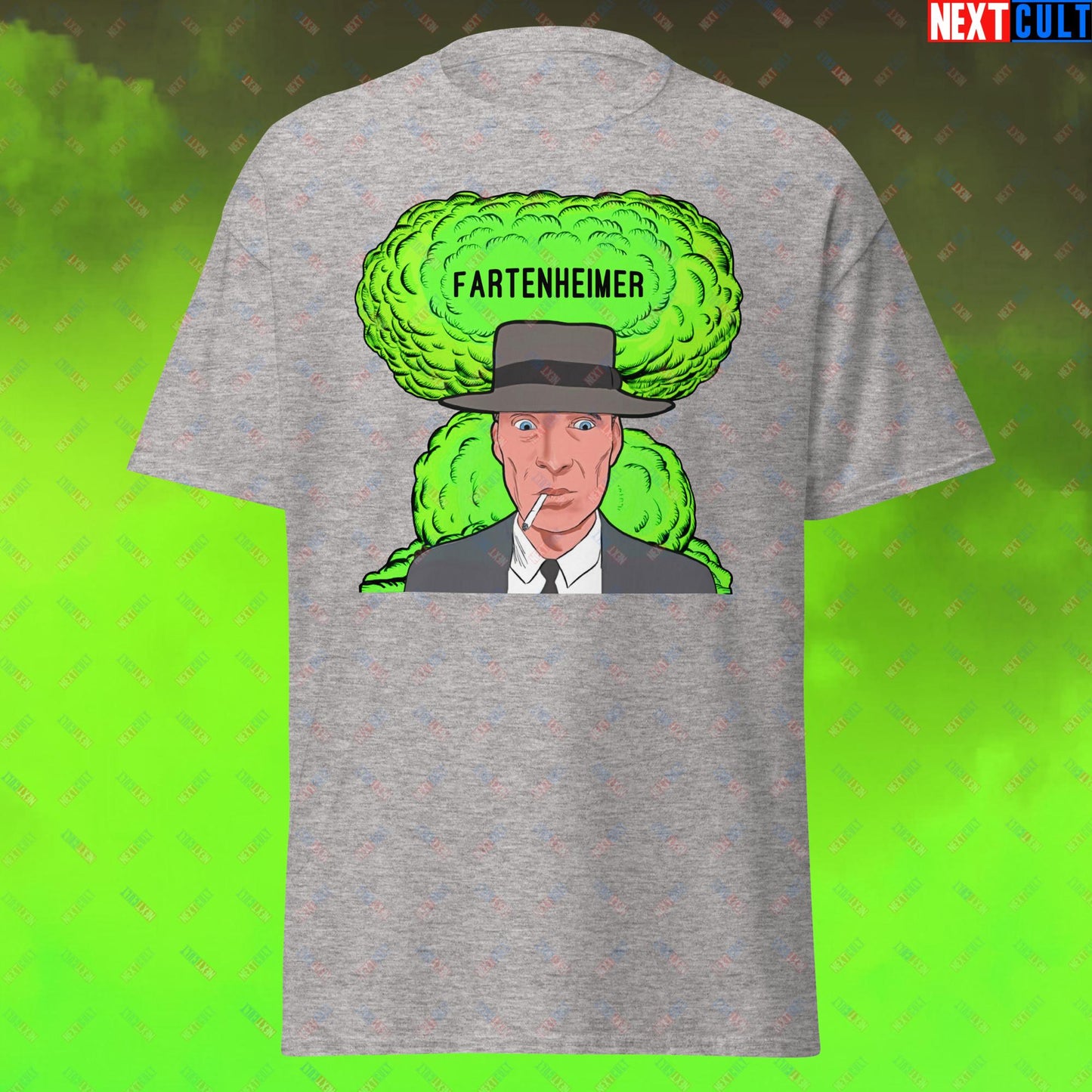 Fartenheimer T-Shirt - Funny Fart Meme Top Inspired by Oppenheimer & Nuclear Explosions - Toilet Humor Tee Featuring Cillian Murphy Parody - Perfect Gift for Meme Lovers Sport Grey T-shirts Cillian Murphy Movies Oppenheimer Next Cult Brand