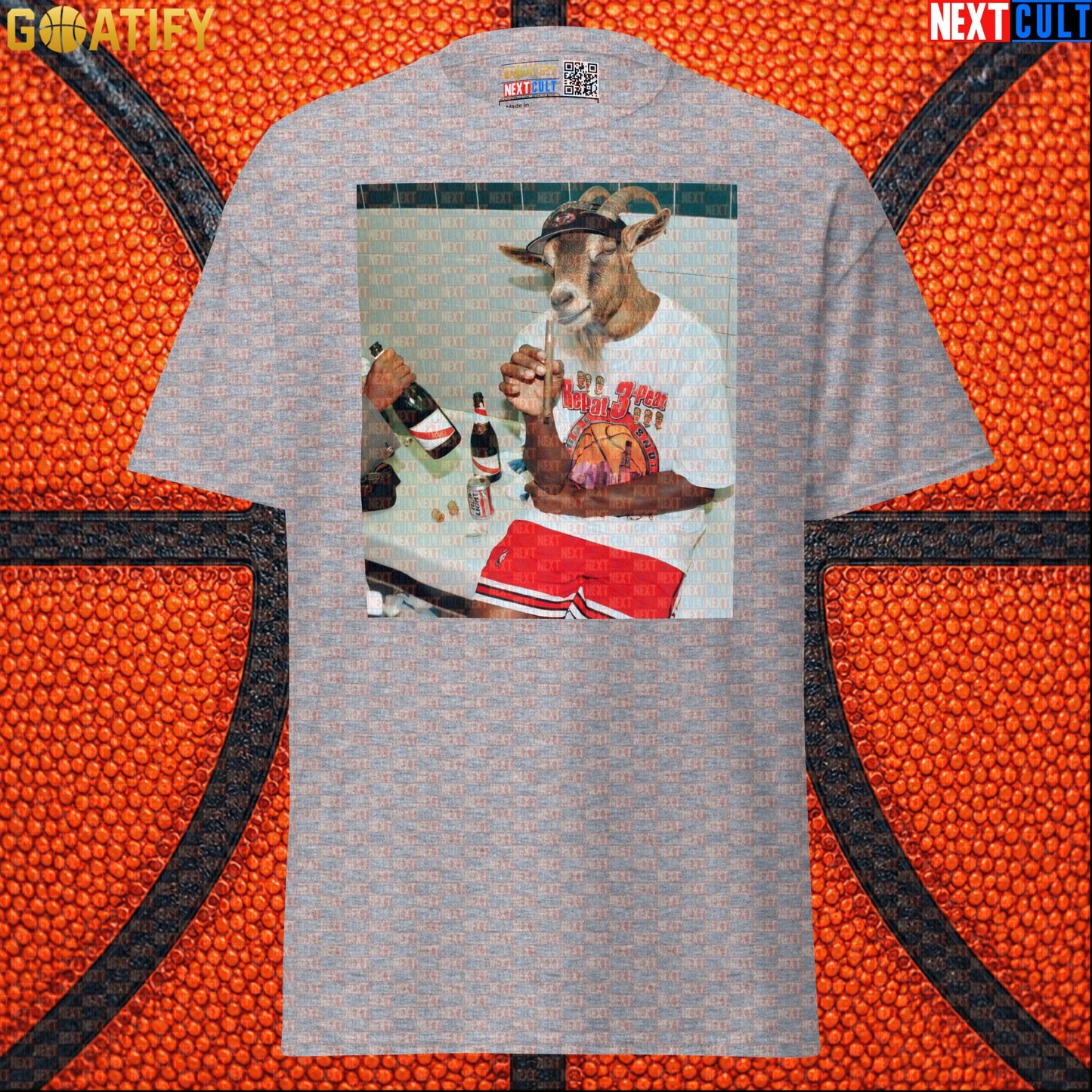 Michael Jordan T-Shirt – Repeat 3-Peat GOAT Celebration Graphic Tee for Chicago Bulls Fans Sport Grey T-shirts Next Cult Brand