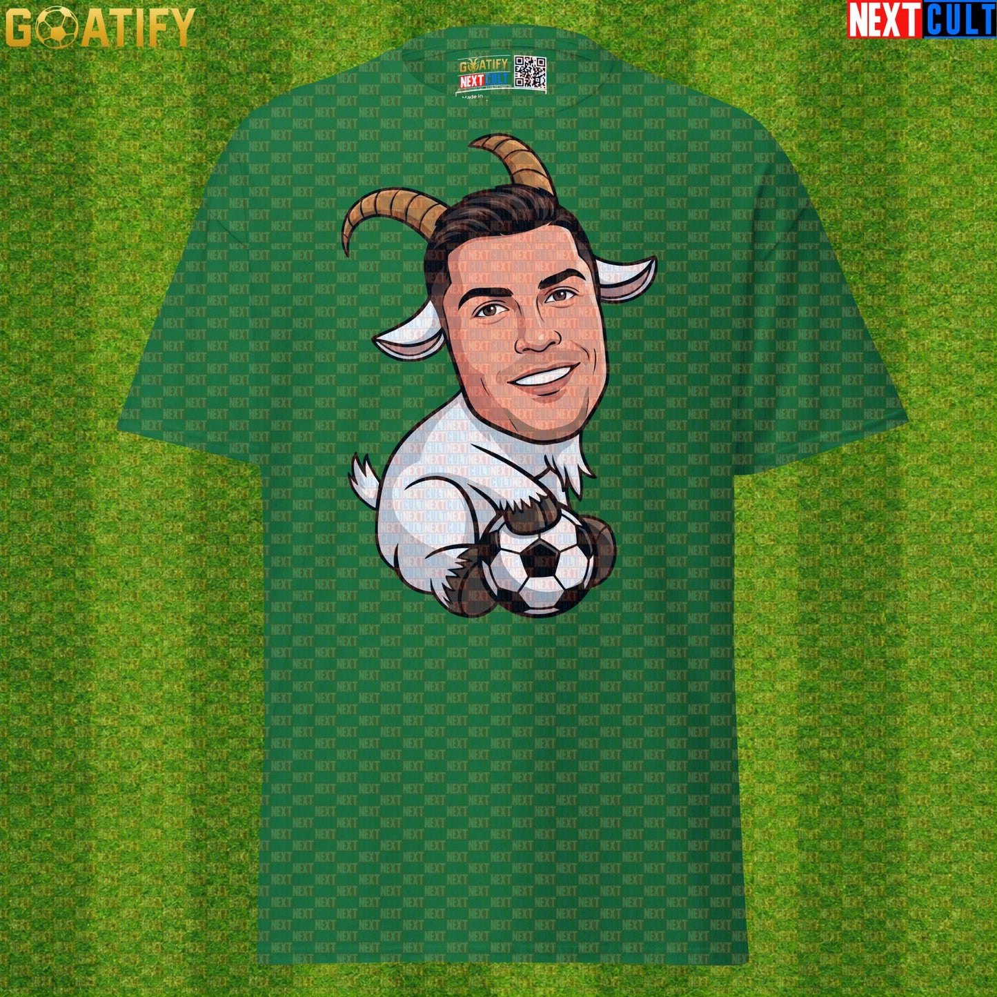 Cristiano Ronaldo T-Shirt – Funny GOAT Soccer Graphic Tee Gift for Portugal Football Fans Turf Green T-shirts Next Cult Brand