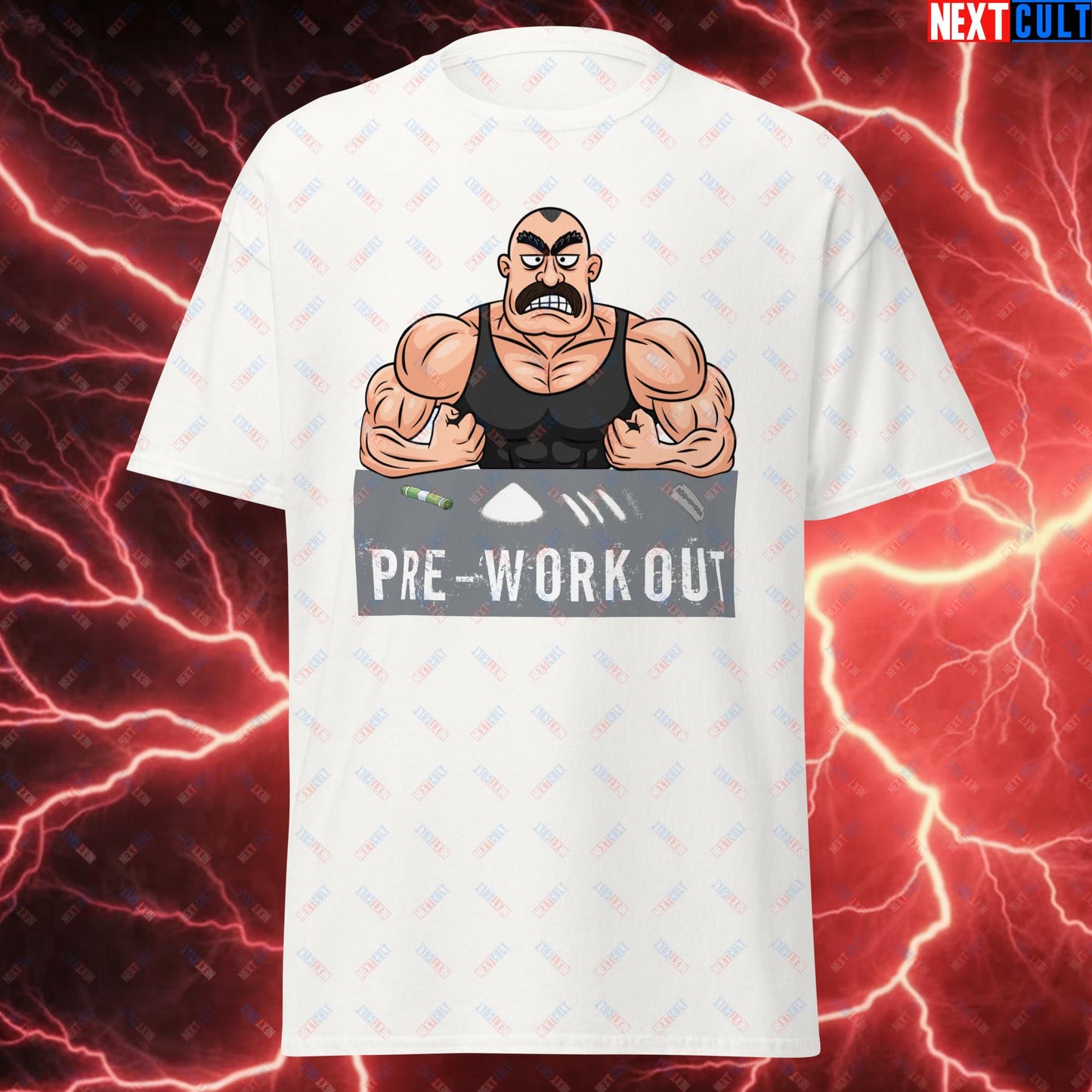I Love Pre-workout Gym Bro Fitness Bodybuilding Workout Weightlifting Powerlifting Funny Meme Cartoon Unisex tee White T-shirts Fitness Gym Pump Cover Workout Next Cult Brand