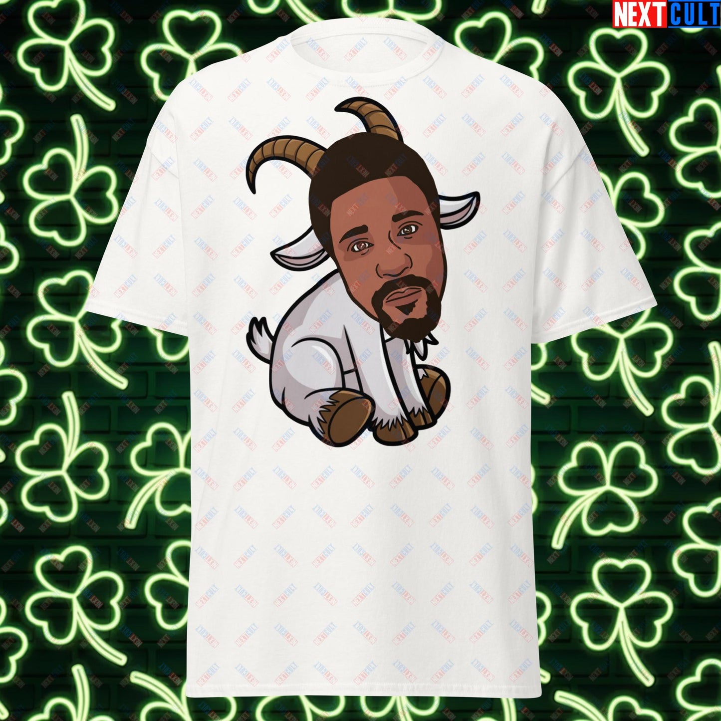 Bill Russell G.O.A.T. T-Shirt - Boston Celtics Basketball Meme Tee - Greatest of All Time Funny Cartoon Top for Basketball Fans - Perfect Gift for Celtics Supporters White T-shirts Basketball Bill Russell Boston Celtics G.O.A.T. NBA Next Cult Brand