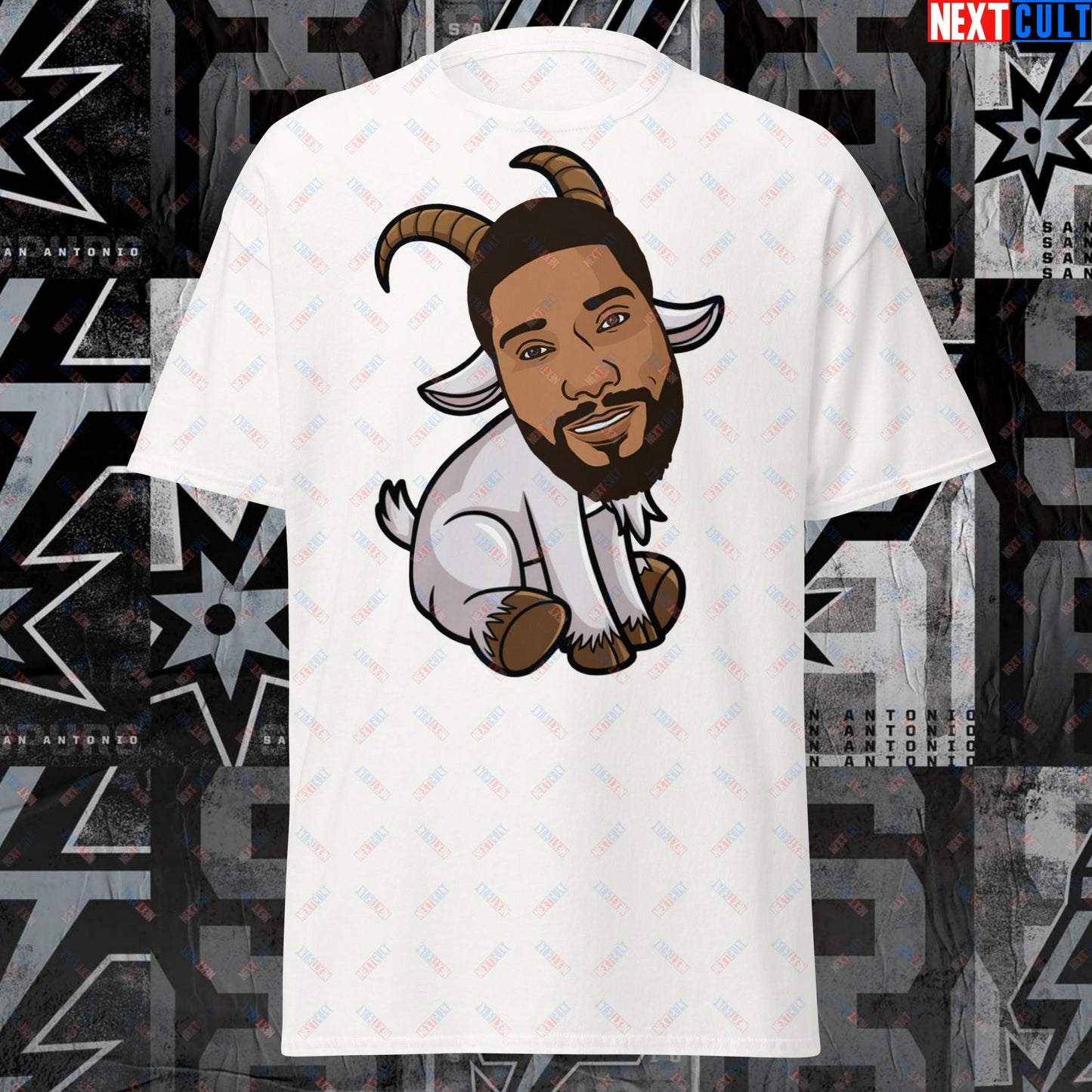 Tim Duncan G.O.A.T. T-Shirt - San Antonio Spurs Basketball Meme Tee - Greatest of All Time Funny Cartoon Top for Spurs Fans - Perfect Gift for Basketball Lovers White T-shirts Basketball G.O.A.T. NBA San Antonio Spurs Tim Duncan Next Cult Brand
