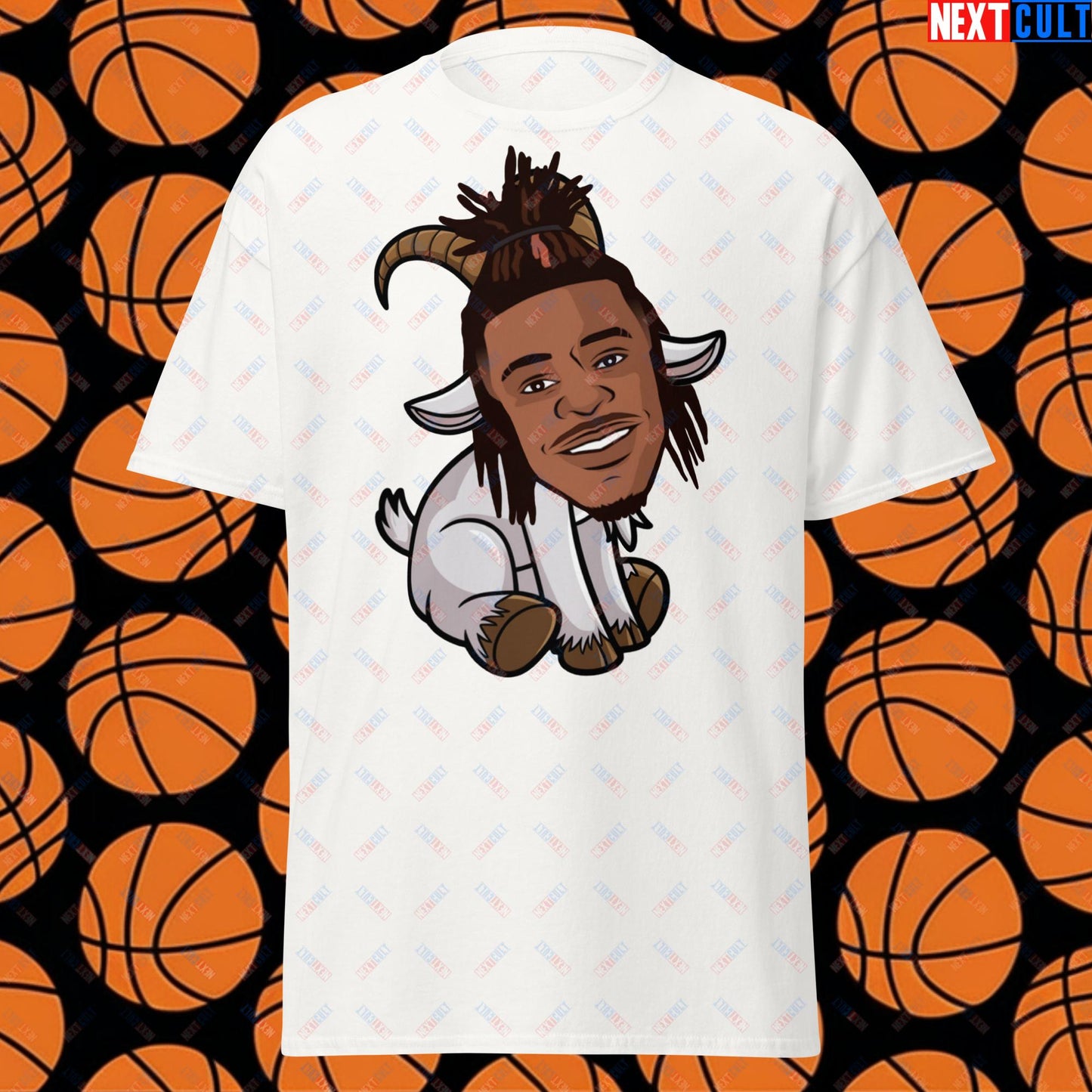 Ja Morant G.O.A.T. T-Shirt - Funny Basketball Meme Tee - Memphis Grizzlies GOAT Cartoon Design Casual Top - Perfect Gift for Basketball Fans White T-shirts Basketball G.O.A.T. Ja Morant Memphis Grizzlies NBA Next Cult Brand