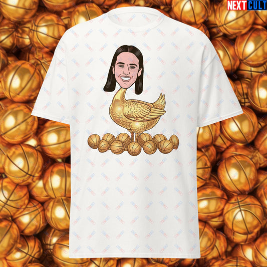 Caitlin Clark Golden Goose T-Shirt - Funny WNBA Indiana Fever Basketball Meme Top - Golden Basketball Laying Goose Design for Fans - Perfect Gift for Basketball Lovers White T-shirts Basketball Caitlin Clark Indiana Fever WNBA Next Cult Brand
