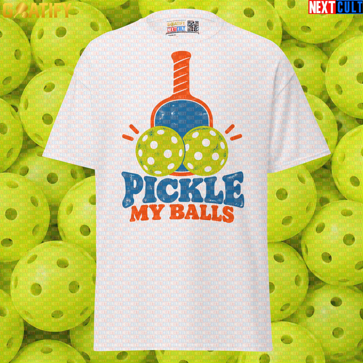 Pickleball T-Shirt Pickle My Balls Retro Graphic Tee for Players, Teams & Funny Sports Gifts White T-shirts Next Cult Brand
