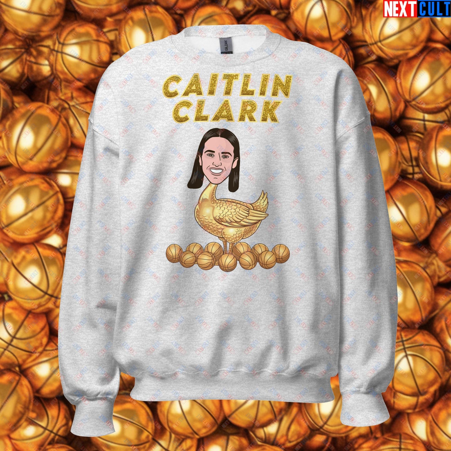 Caitlin Clark Golden Goose Sweatshirt - Women's Basketball Meme Jumper - Indiana Fever & WNBA Fan Gift - Funny Cartoon Pullover for Basketball Lovers Unisex Sweatshirt Ash Sweatshirts Basketball Caitlin Clark Indiana Fever WNBA Next Cult Brand