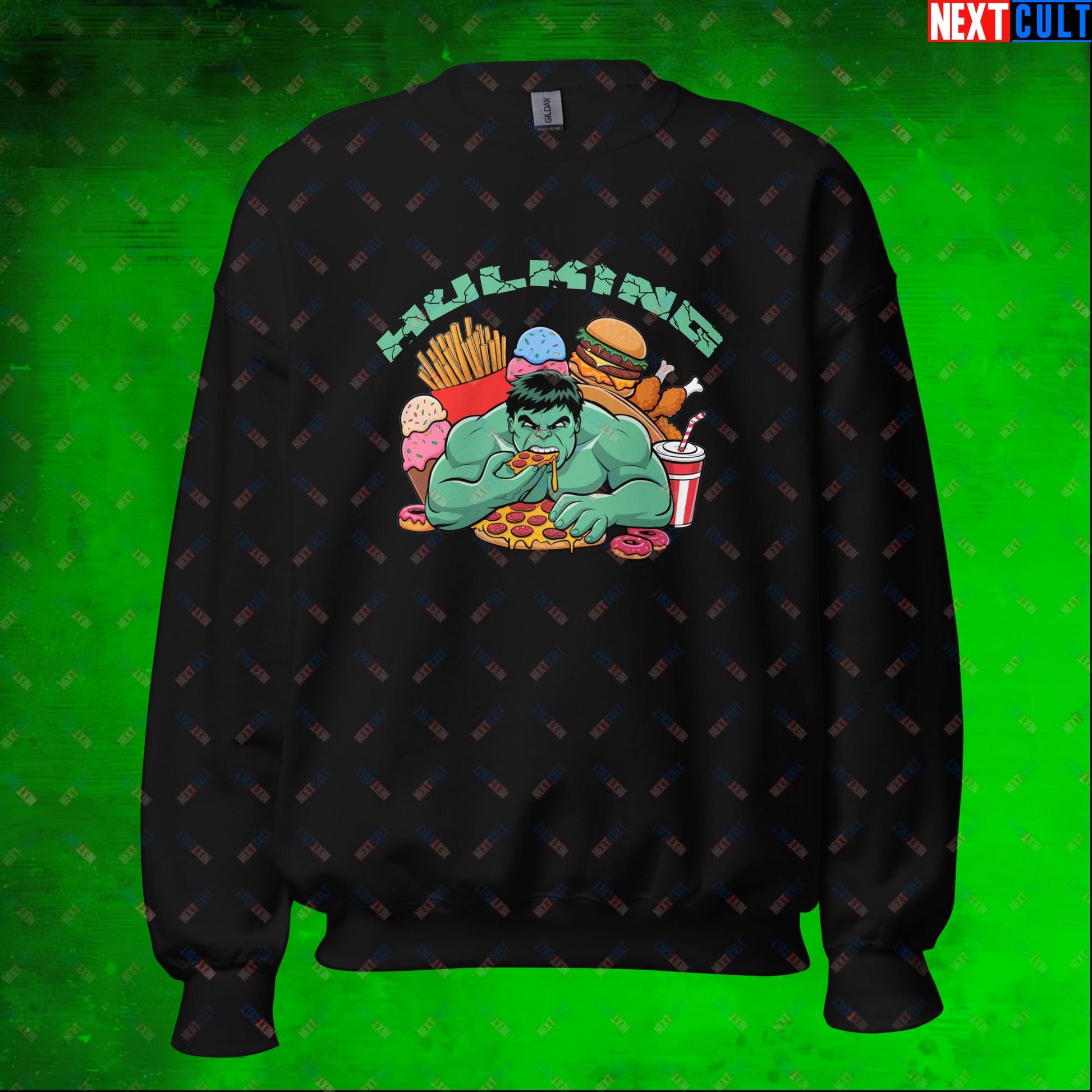 Hulking Bulking Funny Gym Meme Cartoon Unisex Sweatshirt Black Sweatshirts Avengers Bulking Fast Food Fitness Gym Hulk Movies Workout Next Cult Brand