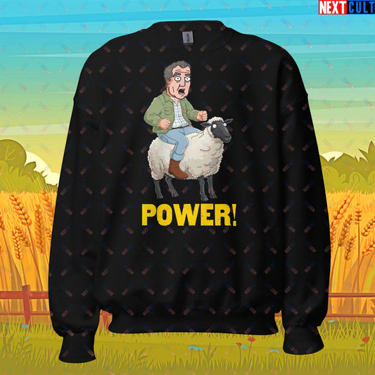 Power Sheep Jeremy Clarkson's Farm Diddly Squat Grand Tour Top Gear Funny Meme Cartoon Unisex Sweatshirt Black Sweatshirts Clarkson's Farm Grand Tour Jeremy Clarkson Top Gear TV Shows Next Cult Brand