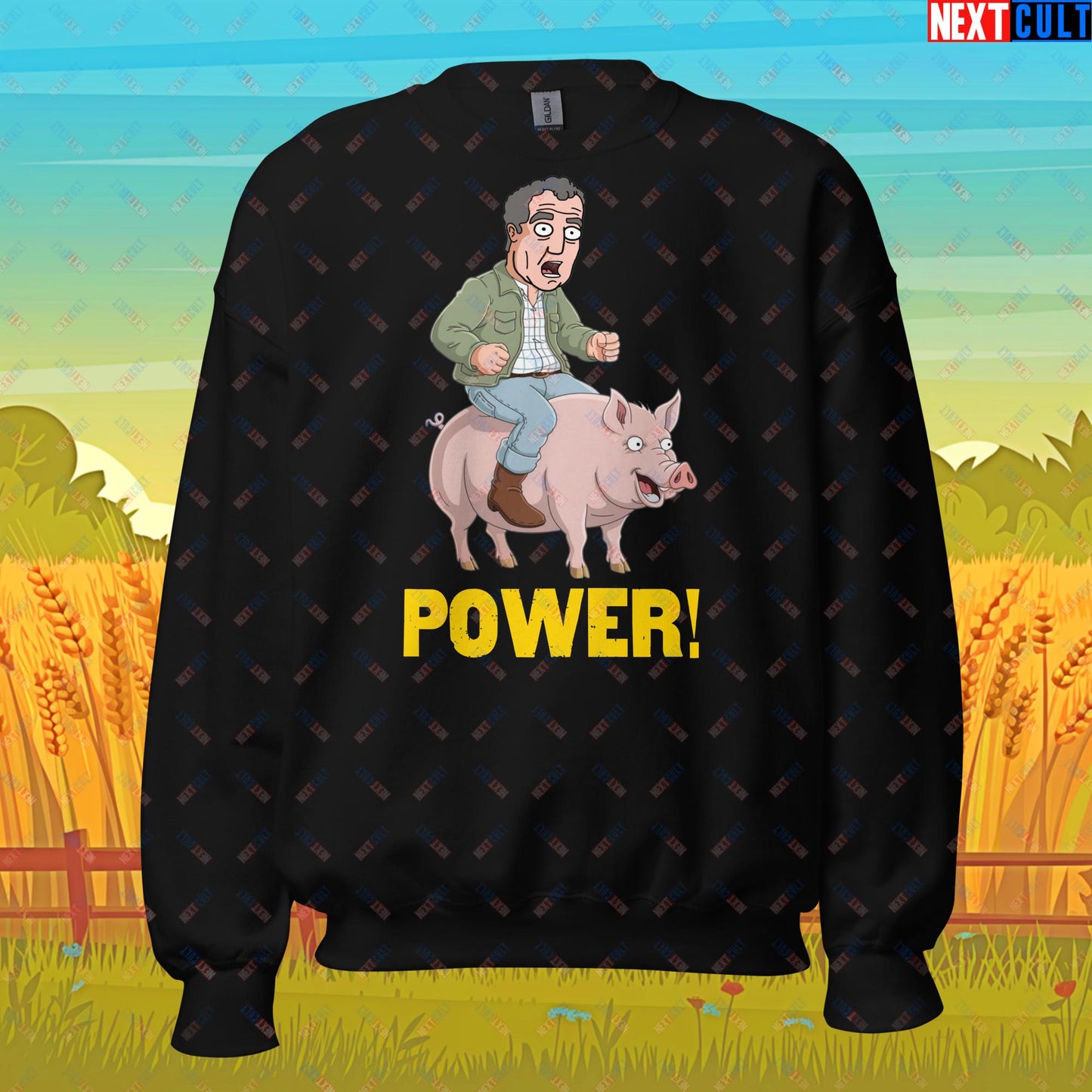 Power Pig Farming Jeremy Clarkson's Farm Diddly Squat Grand Tour Top Gear Funny Meme Cartoon Unisex Sweatshirt Black Sweatshirts Clarkson's Farm Grand Tour Jeremy Clarkson Top Gear TV Shows Next Cult Brand