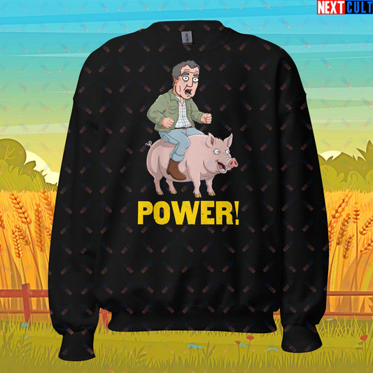 Power Pig Farming Jeremy Clarkson's Farm Diddly Squat Grand Tour Top Gear Funny Meme Cartoon Unisex Sweatshirt Black Sweatshirts Clarkson's Farm Grand Tour Jeremy Clarkson Top Gear TV Shows Next Cult Brand