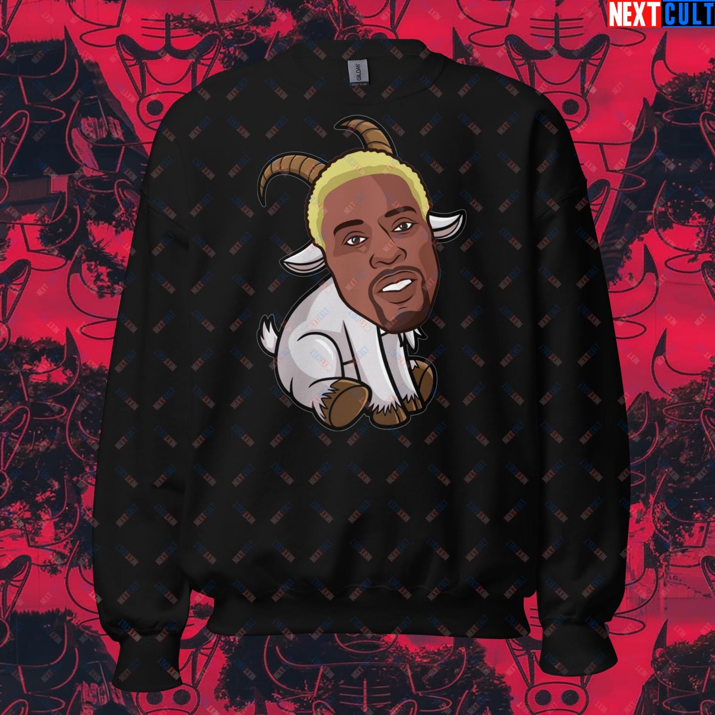 Dennis Rodman G.O.A.T. Sweatshirt - Chicago Bulls Basketball Meme Jumper - Greatest of All Time Funny Pullover for Basketball Fans - Perfect Gift for Rodman Fans Unisex Sweatshirt Black Sweatshirts Basketball Chicago Bulls Dennis Rodman Detroit Pistons G.O.A.T. NBA Next Cult Brand