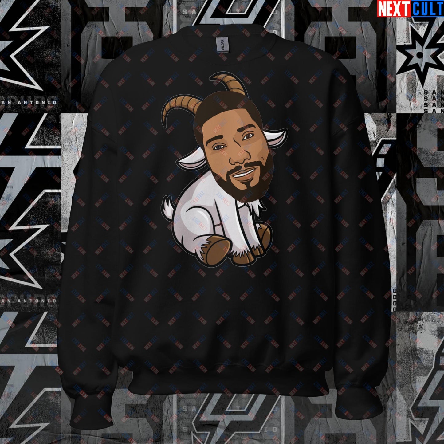 Tim Duncan G.O.A.T. Sweatshirt - San Antonio Spurs Basketball Meme Jumper - Greatest of All Time Funny Cartoon Pullover for Spurs Fans - Perfect Gift for Basketball Lovers Unisex Sweatshirt Black Sweatshirts Basketball G.O.A.T. NBA San Antonio Spurs Tim Duncan Next Cult Brand