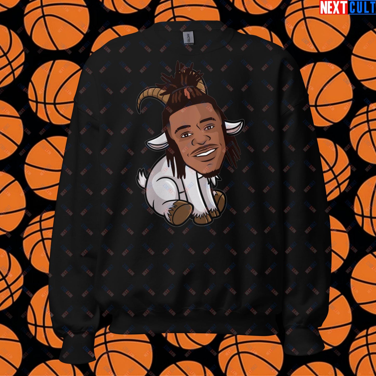 Ja Morant G.O.A.T. Sweatshirt - Funny Basketball Meme Jumper - Memphis Grizzlies GOAT Cartoon Design Pullover - Perfect Gift for Basketball Fans Unisex Sweatshirt Black Sweatshirts Basketball G.O.A.T. Ja Morant Memphis Grizzlies NBA Next Cult Brand