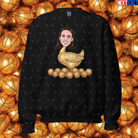 Caitlin Clark Golden Goose Sweatshirt - Funny WNBA Indiana Fever Basketball Meme Jumper - Golden Basketball Laying Goose Design for Fans - Perfect Gift for Basketball Lovers Unisex Sweatshirt Black Sweatshirts Basketball Caitlin Clark Indiana Fever WNBA Next Cult Brand