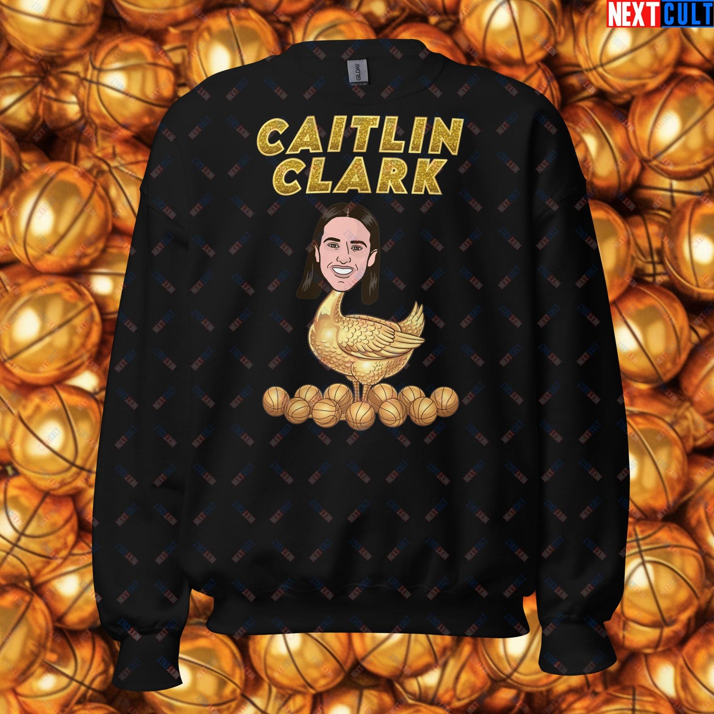 Caitlin Clark Golden Goose Sweatshirt - Women's Basketball Meme Jumper - Indiana Fever & WNBA Fan Gift - Funny Cartoon Pullover for Basketball Lovers Unisex Sweatshirt Black Sweatshirts Basketball Caitlin Clark Indiana Fever WNBA Next Cult Brand